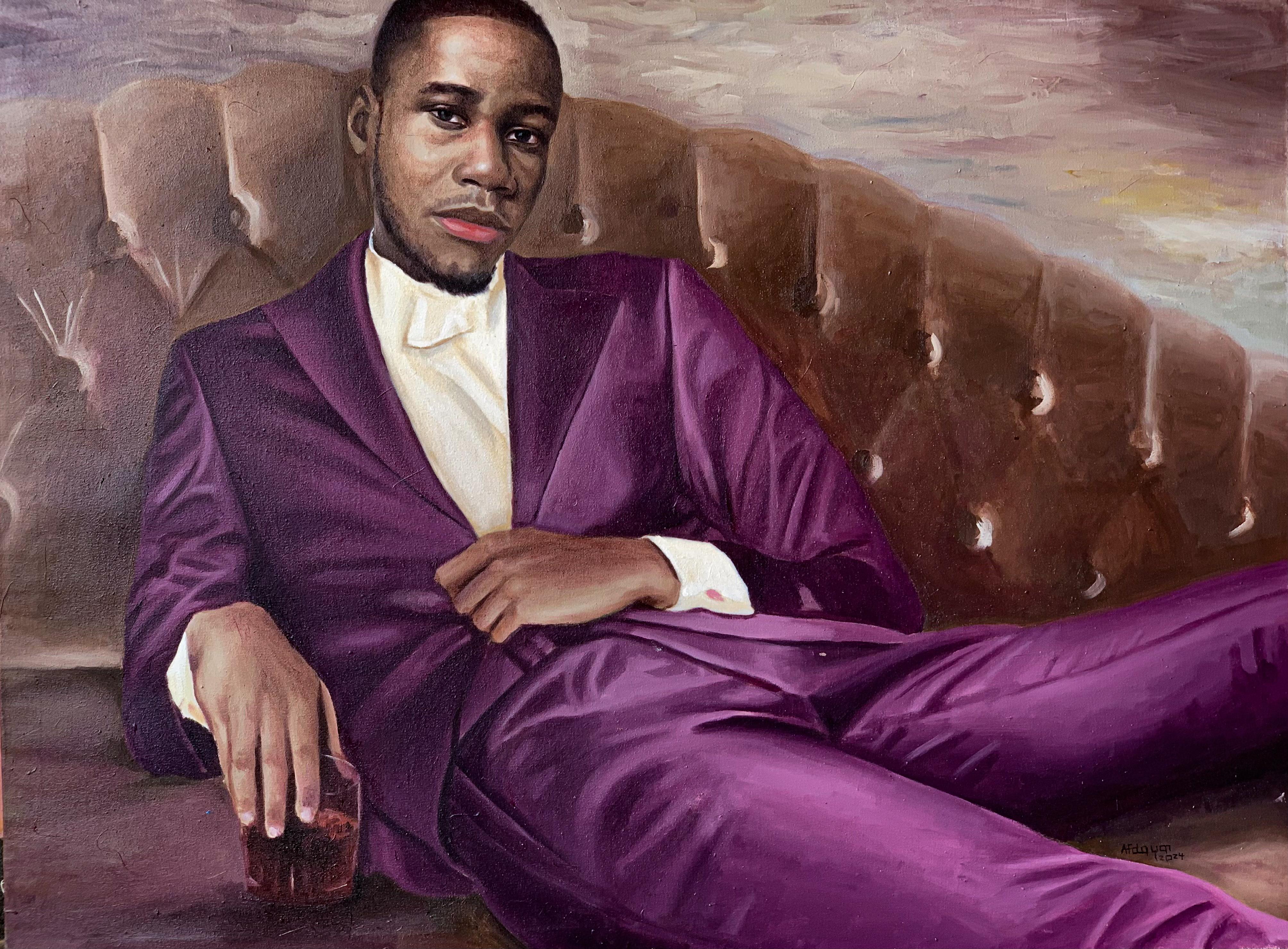 Afolayan Emmanuel Figurative Painting – Sanfter Griff der Couch -21. Jahrhundert, Zeitgenössisch, Figurative Malerei, Öl