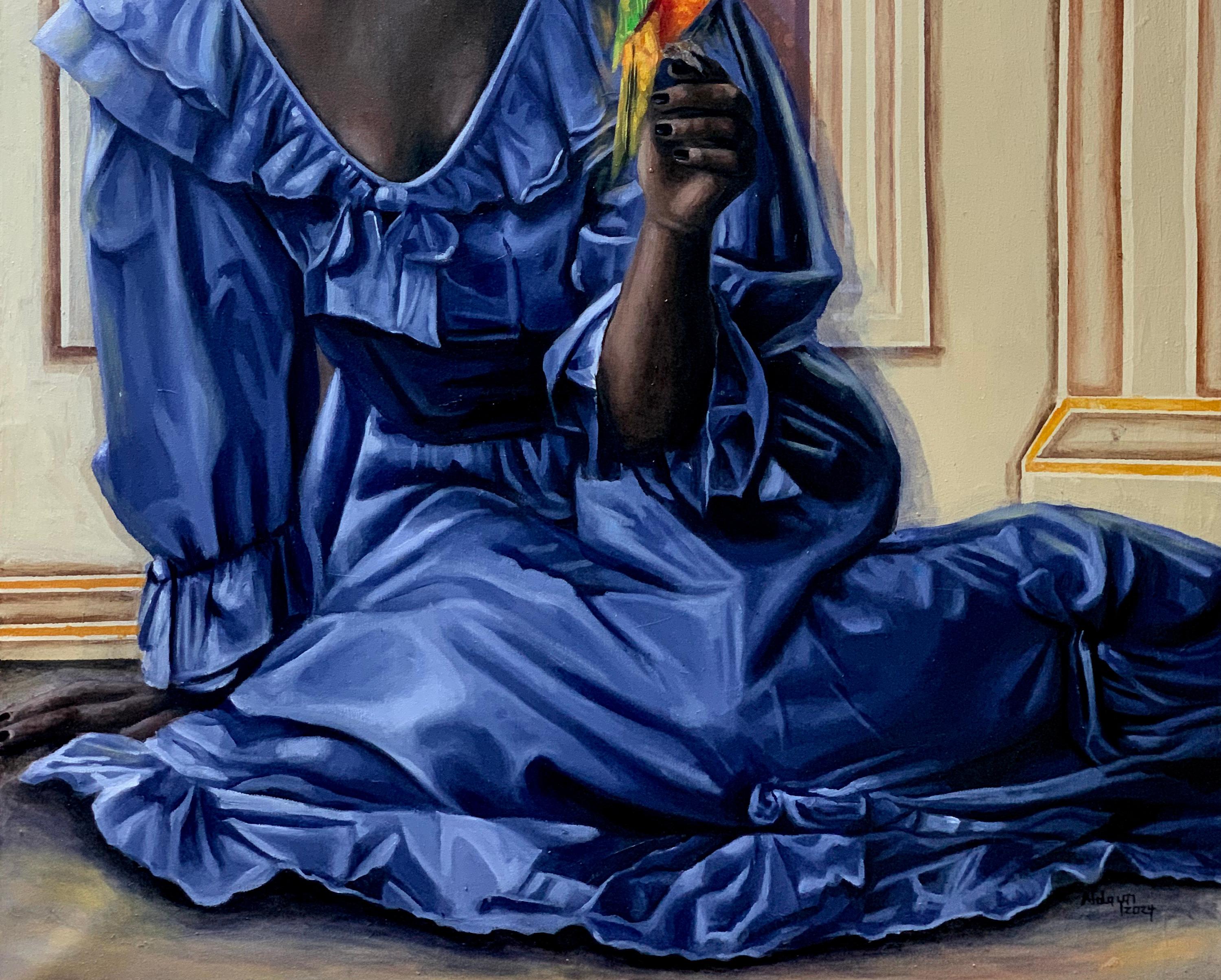 Donna con pappagallo - 21° secolo, Contemporaneo, Pittura figurativa, Olio, Donne - Painting Espressionista di Afolayan Emmanuel