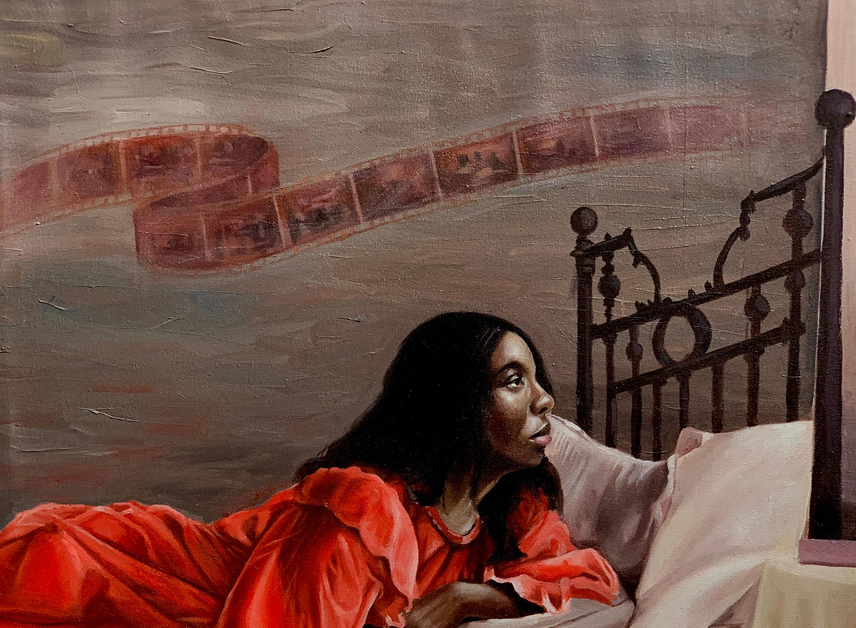 Desplegar el pasado 2-Siglo XXI, Contemporáneo, Pintura figurativa, Óleo, Mujer - Painting de Afolayan Emmanuel