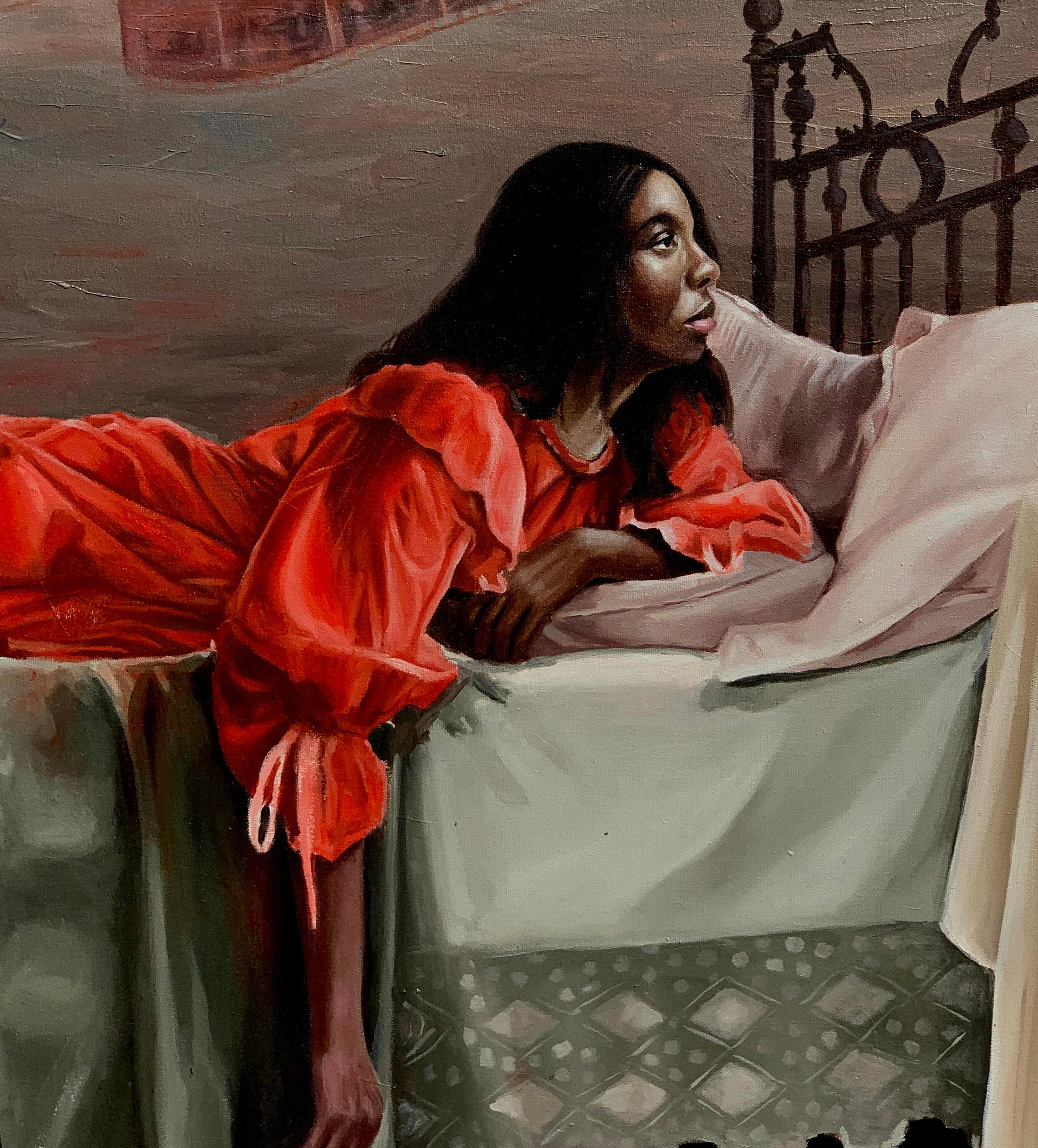 Desplegar el pasado 2-Siglo XXI, Contemporáneo, Pintura figurativa, Óleo, Mujer - Figurative Painting Marrón de Afolayan Emmanuel
