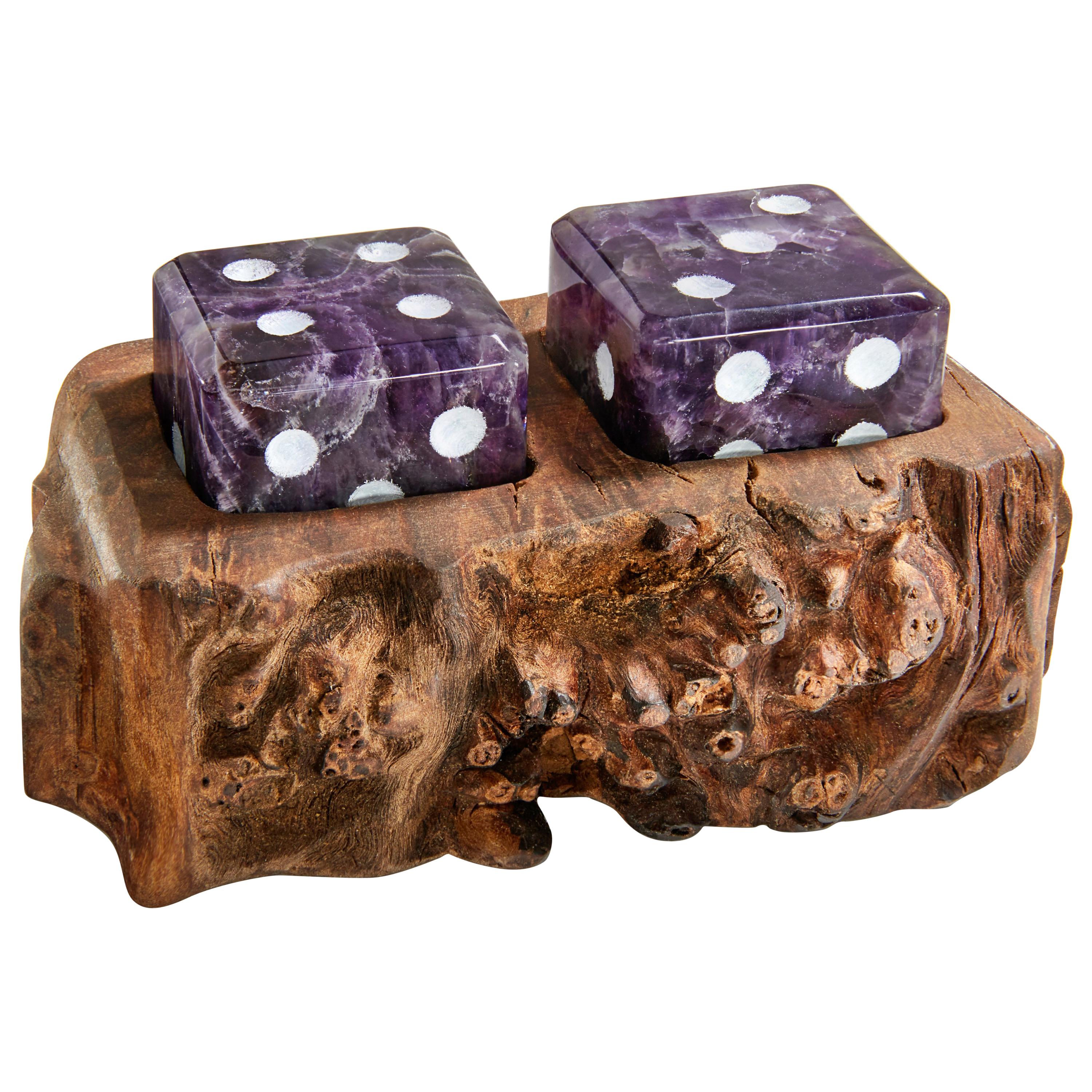Afora Dice Set in Amethyst with Wood Holder by ANNA New York For Sale