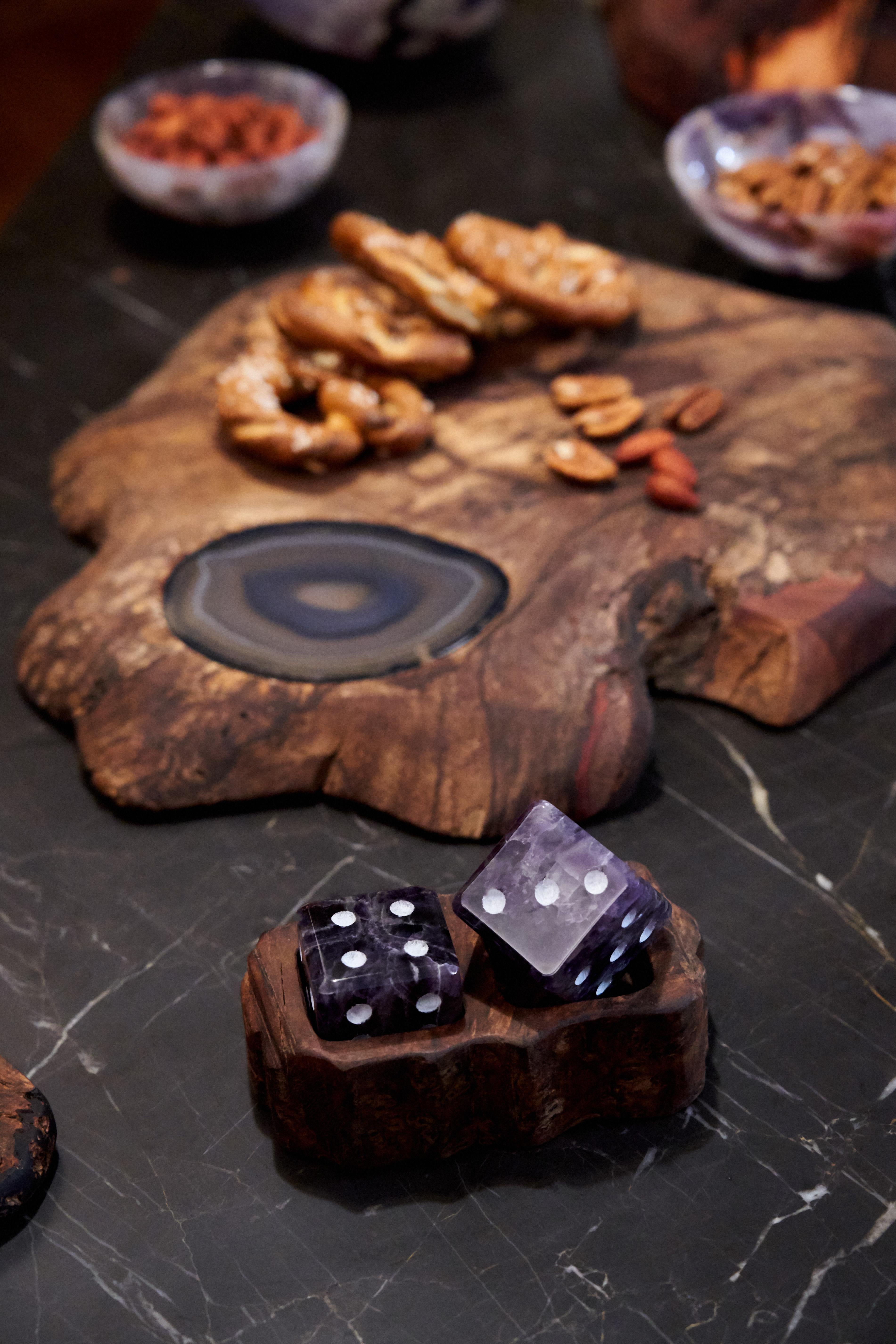 Brazilian Afora Dice Set in Amethyst without Wood Holder by Anna Rabinowitz