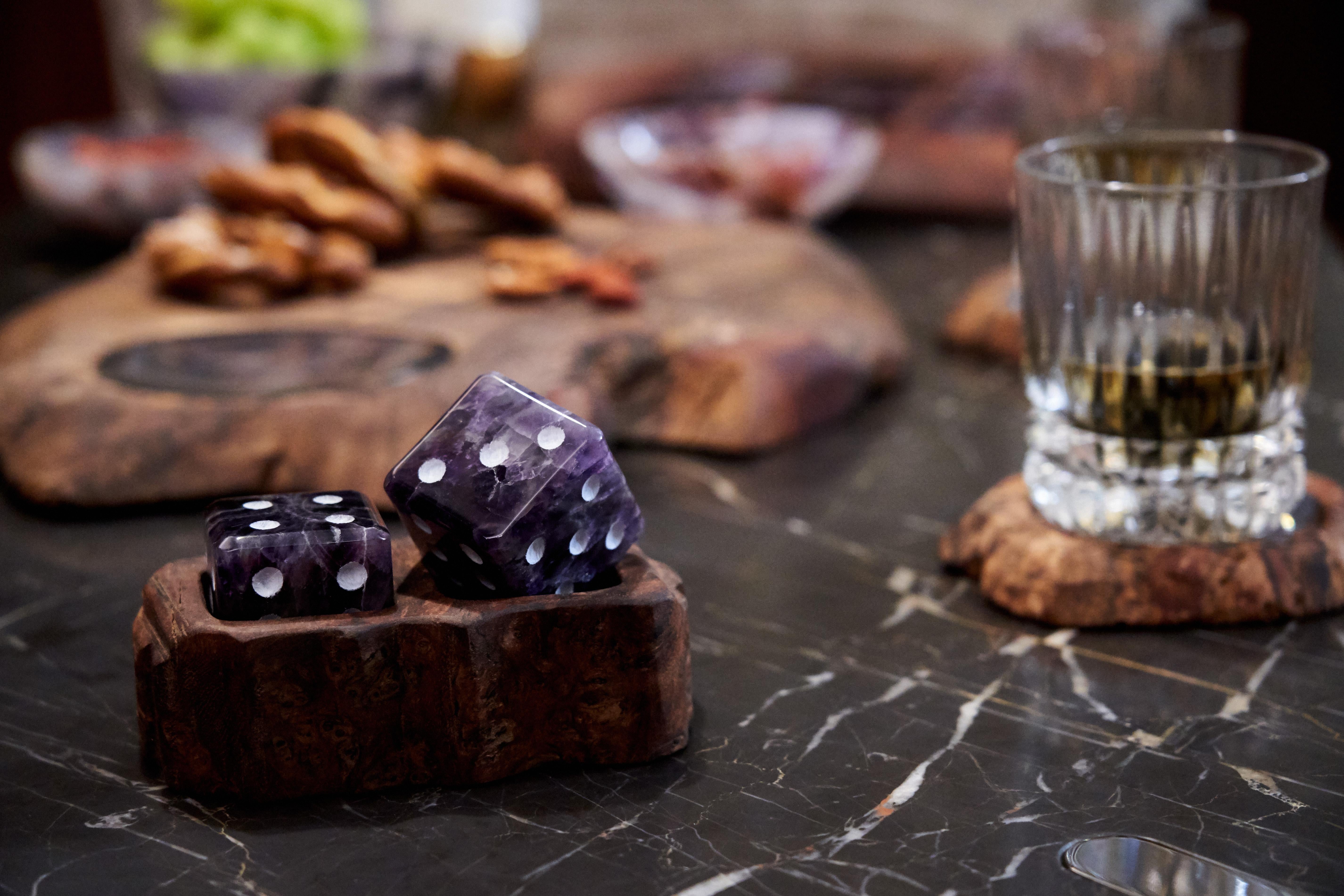 Afora Dice Set in Amethyst without Wood Holder by Anna Rabinowitz In New Condition In San Francisco, CA