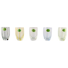 Åfors Glasbruk Sweden, Set of 5 Vodka / Shot Glasses in Hand Painted Art Glass