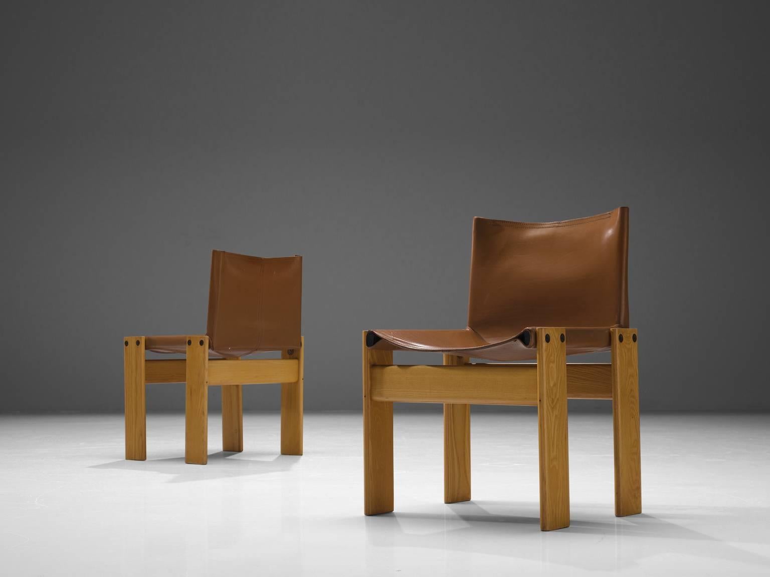 Afra & Tobia Scarpa Set of Eight 'Monk' Chairs in Cognac Leather In Good Condition In Waalwijk, NL