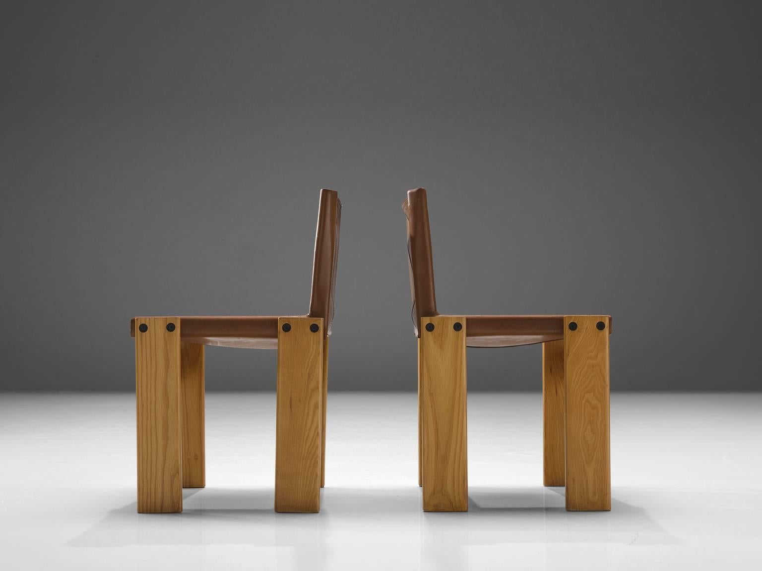 Late 20th Century Afra & Tobia Scarpa Set of Eight 'Monk' Chairs in Cognac Leather