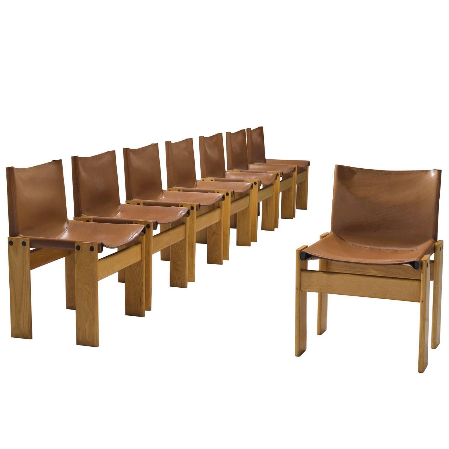 Afra & Tobia Scarpa Set of Eight 'Monk' Chairs in Cognac Leather