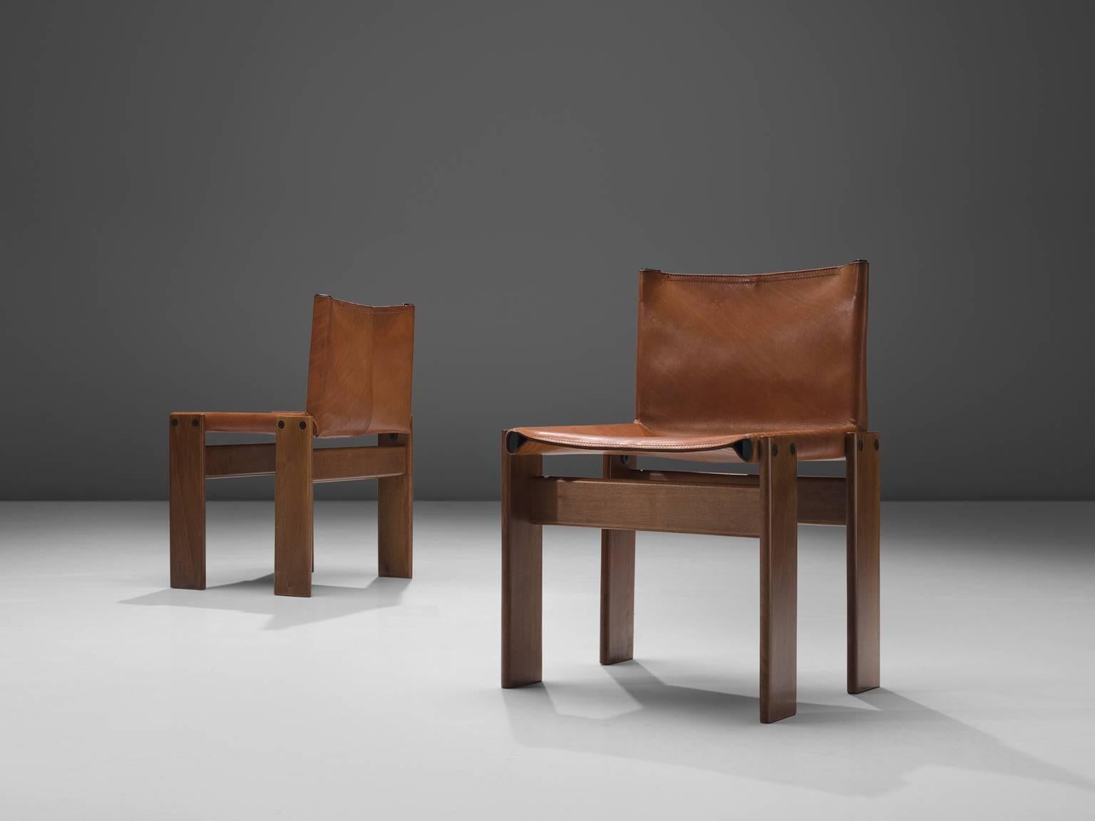 Italian Afra & Tobia Scarpa Set of Six Monk Chairs in Cognac Leather