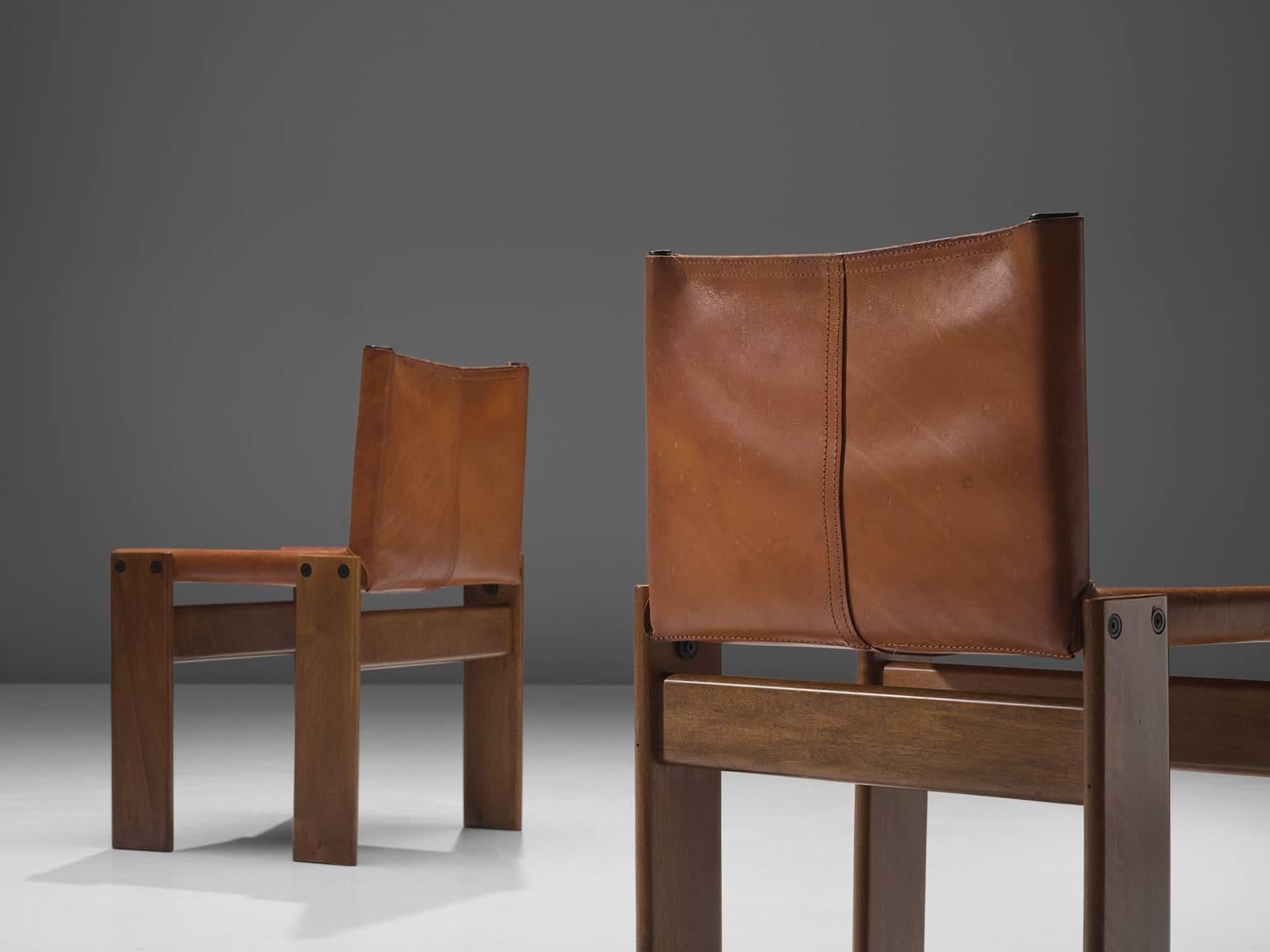 Afra & Tobia Scarpa Set of Six Monk Chairs in Cognac Leather In Good Condition In Waalwijk, NL
