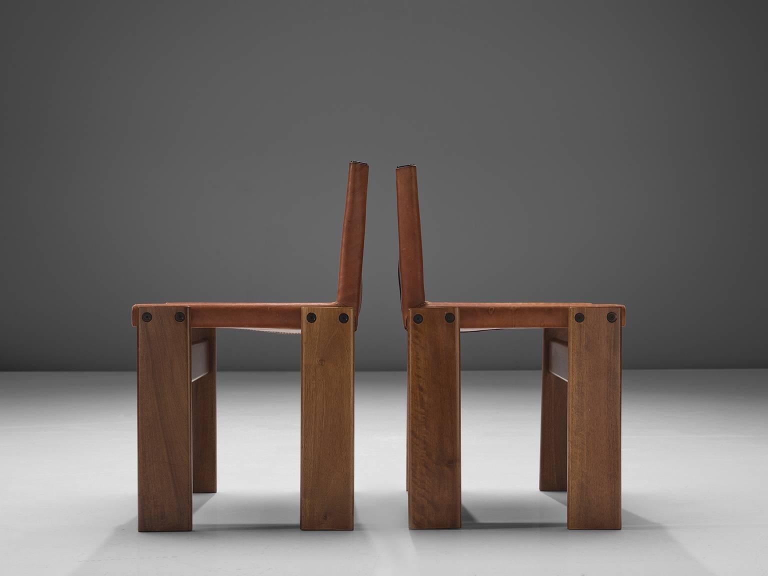 Late 20th Century Afra & Tobia Scarpa Set of Six Monk Chairs in Cognac Leather