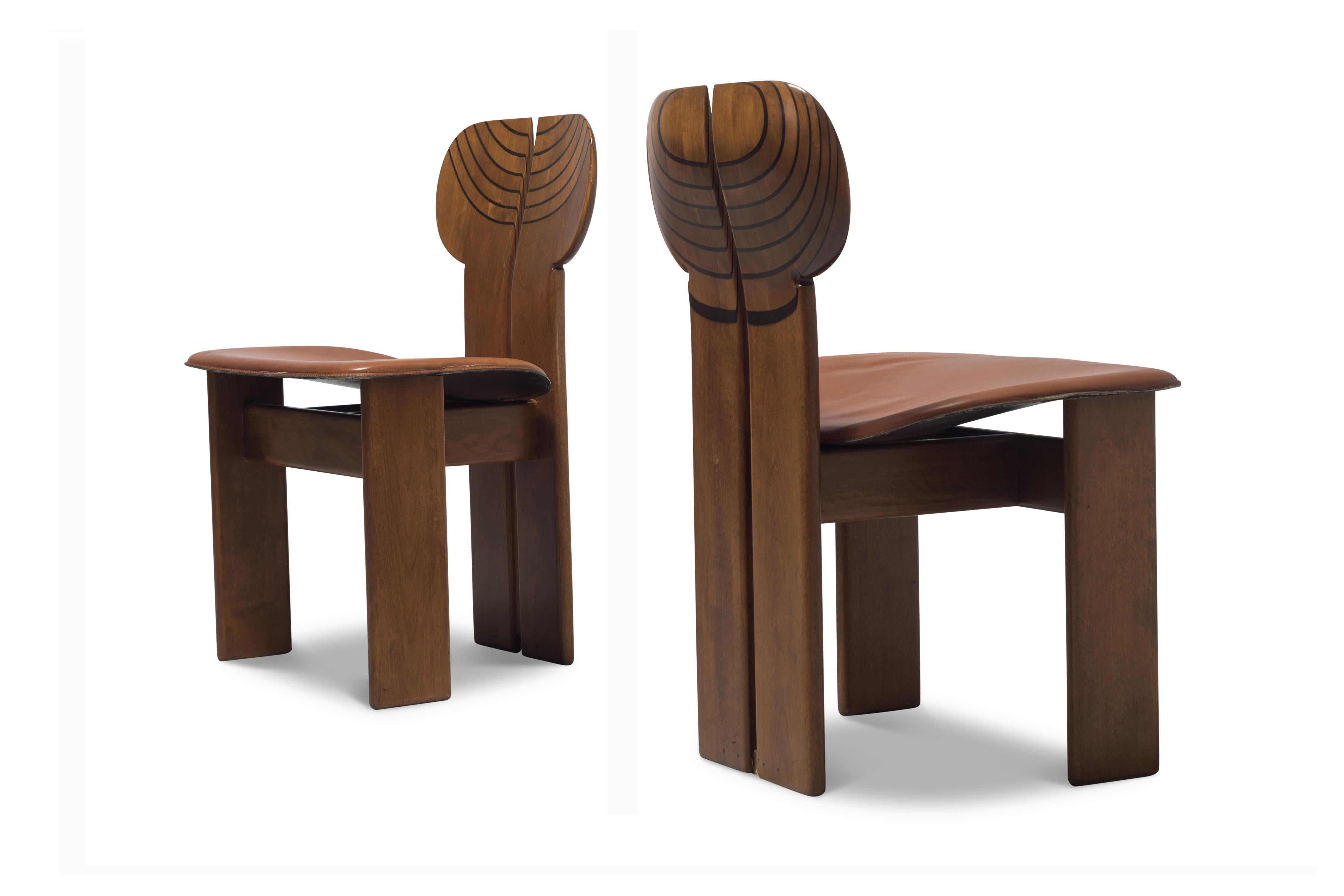 Afra and Tobia Scarpa Africa Chairs with Cognac Leather Seating 2