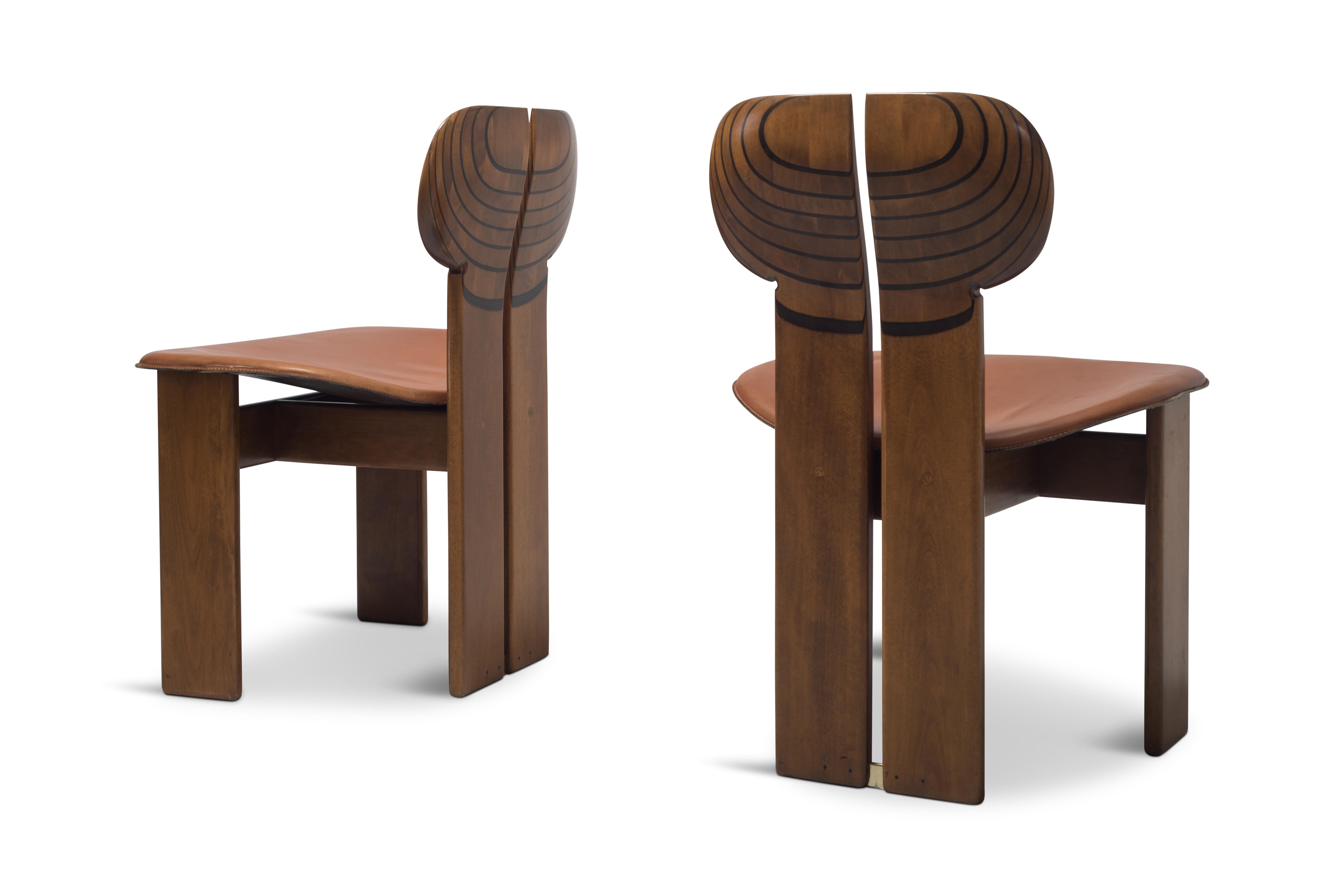 Afra and Tobia Scarpa Africa Chairs with Cognac Leather Seating 3
