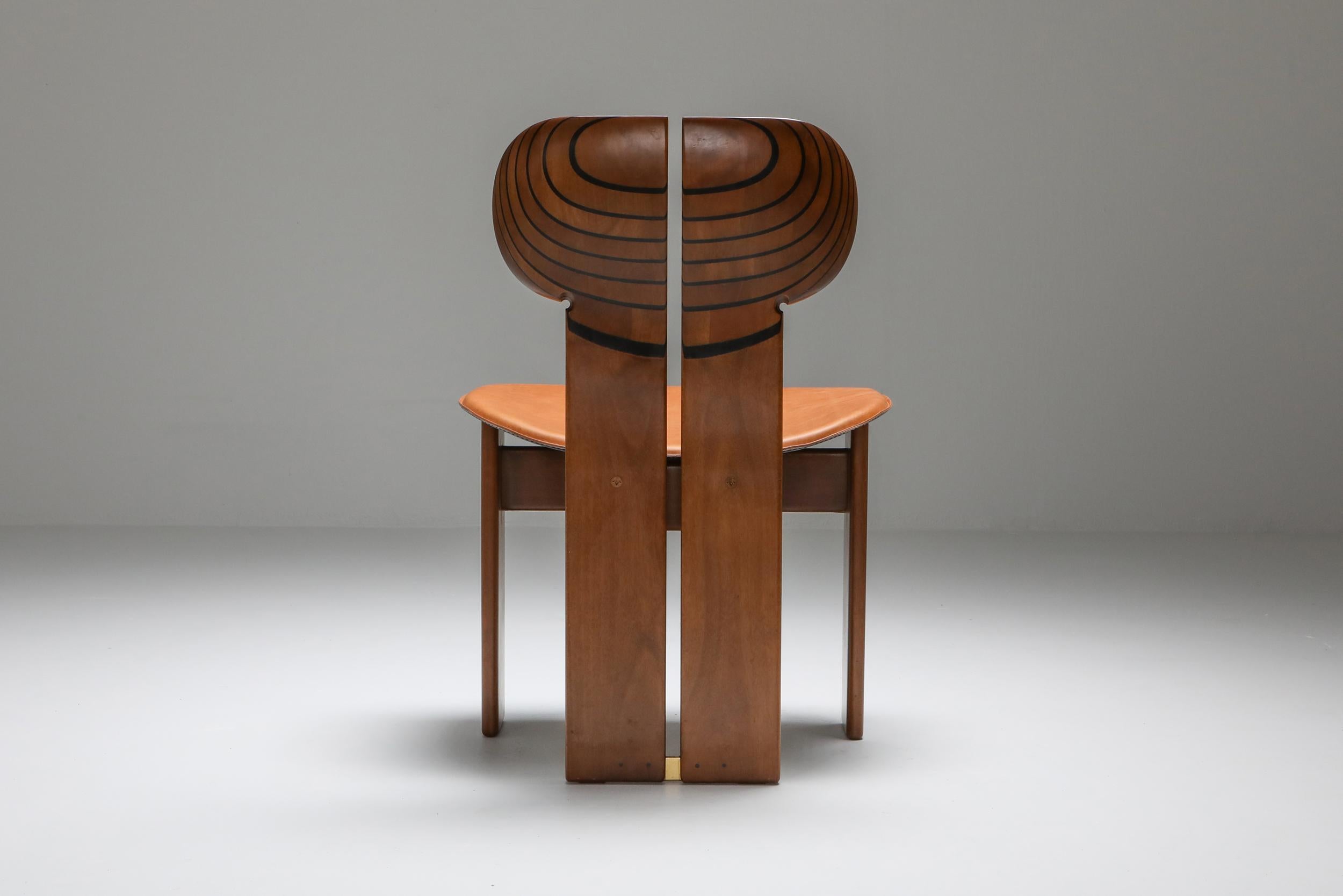 Afra and Tobia Scarpa Africa Chairs with Cognac Leather Seating 4