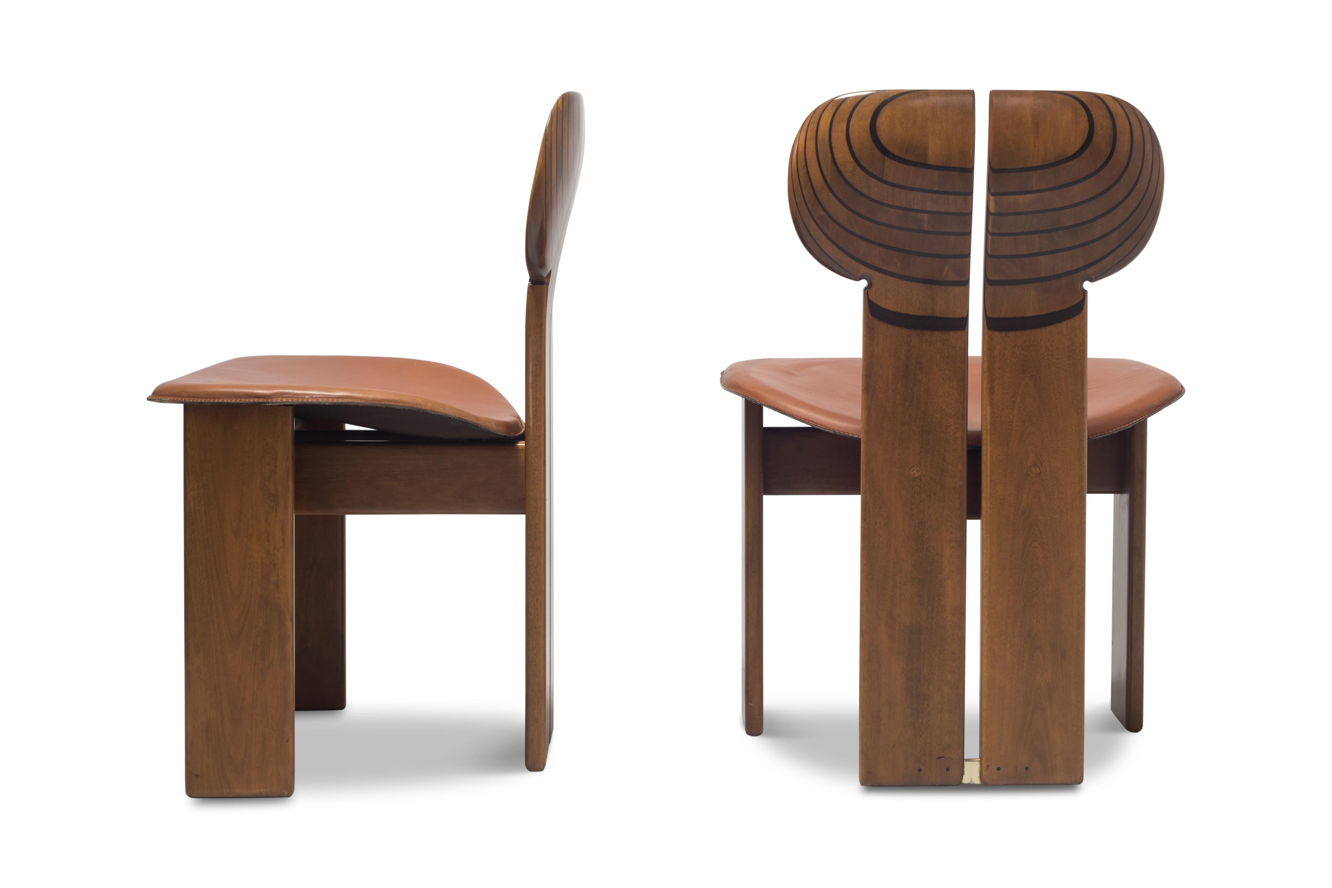 Mid-Century Modern Afra & Tobia Scarpa Africa Chairs with Cognac Leather Seating