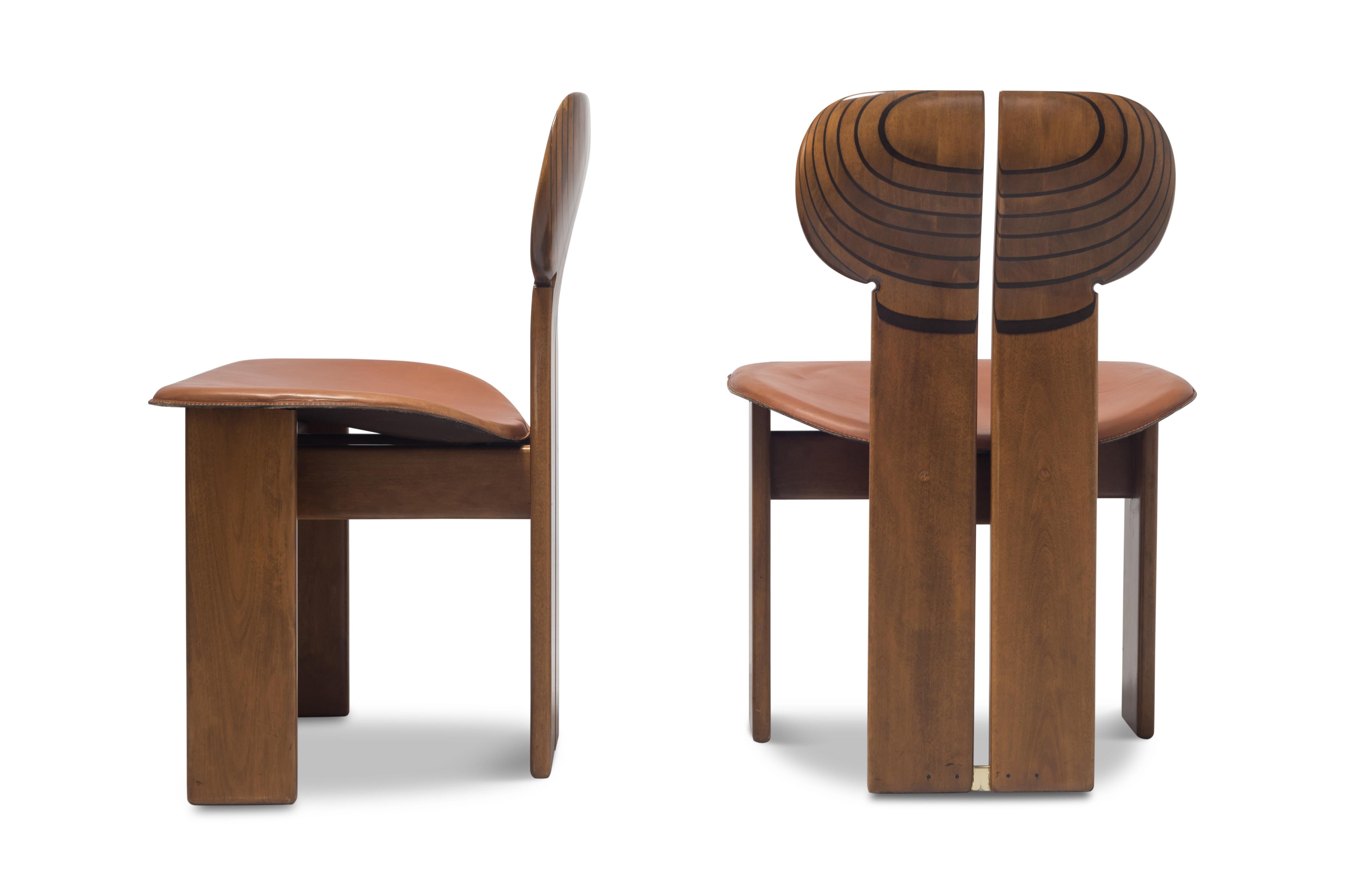 Afra and Tobia Scarpa Africa Chairs with Cognac Leather Seating In Good Condition In Antwerp, BE