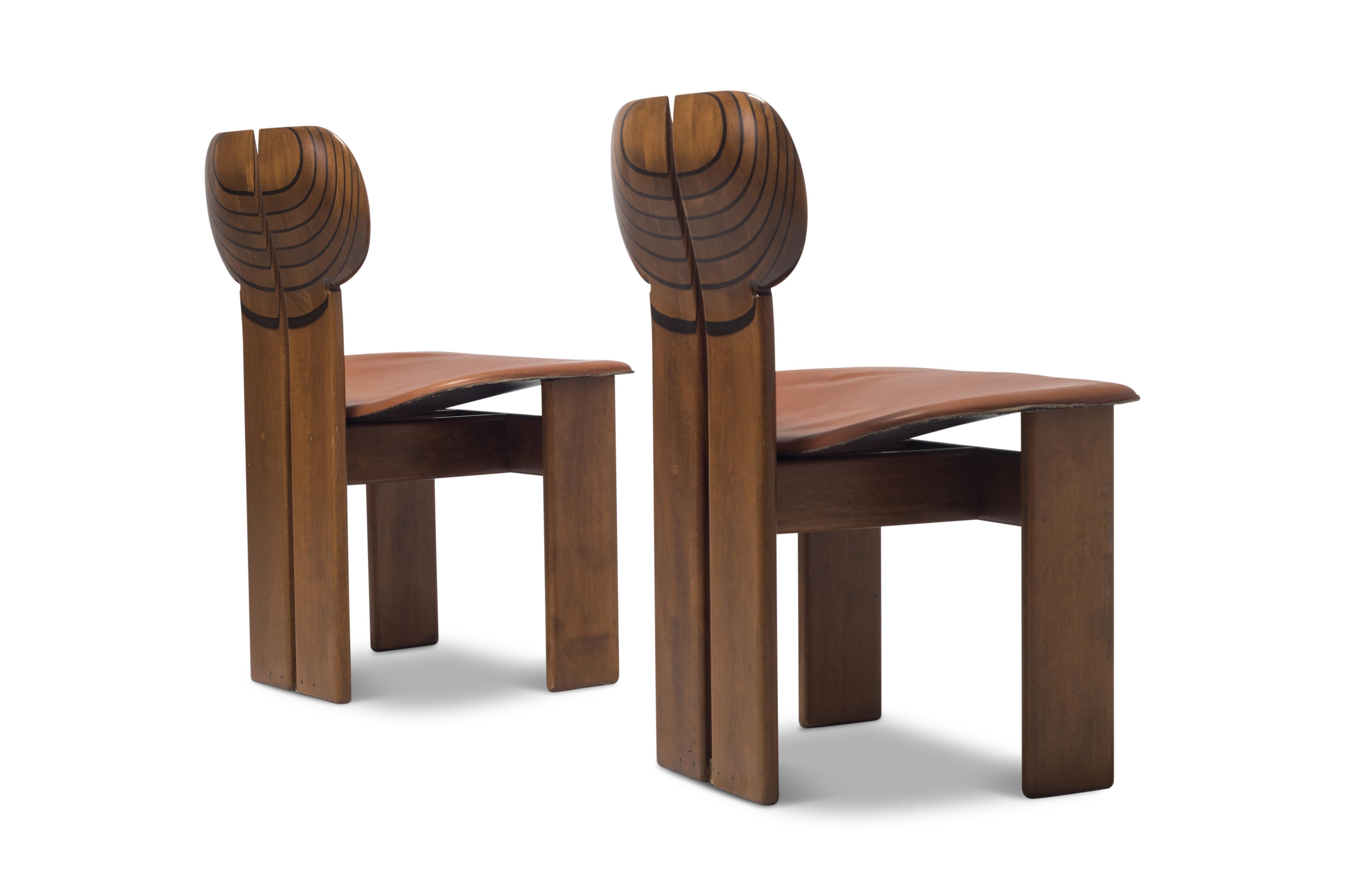 Late 20th Century Afra & Tobia Scarpa Africa Chairs with Cognac Leather Seating