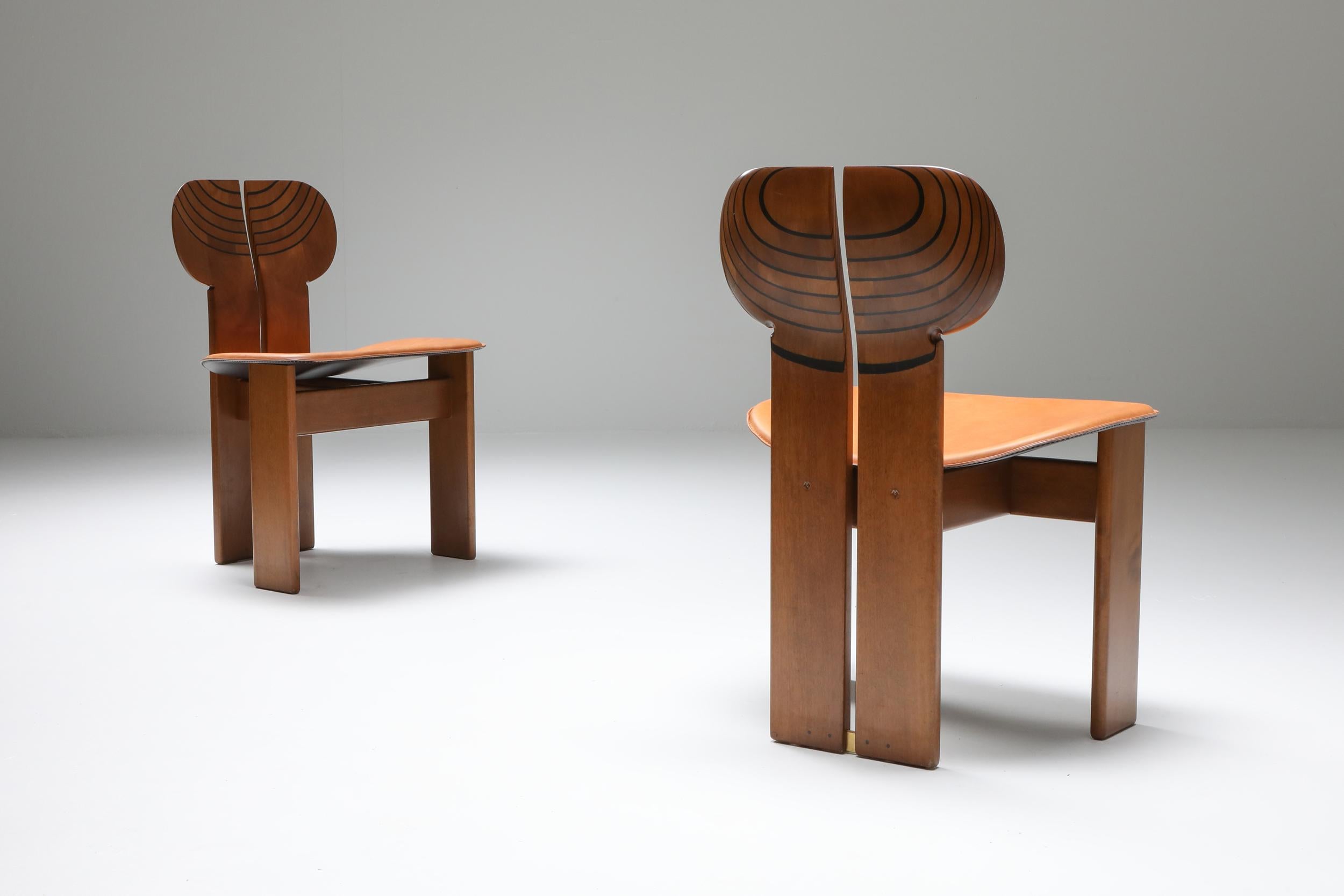 Afra and Tobia Scarpa Africa Chairs with Cognac Leather Seating In Excellent Condition In Antwerp, BE