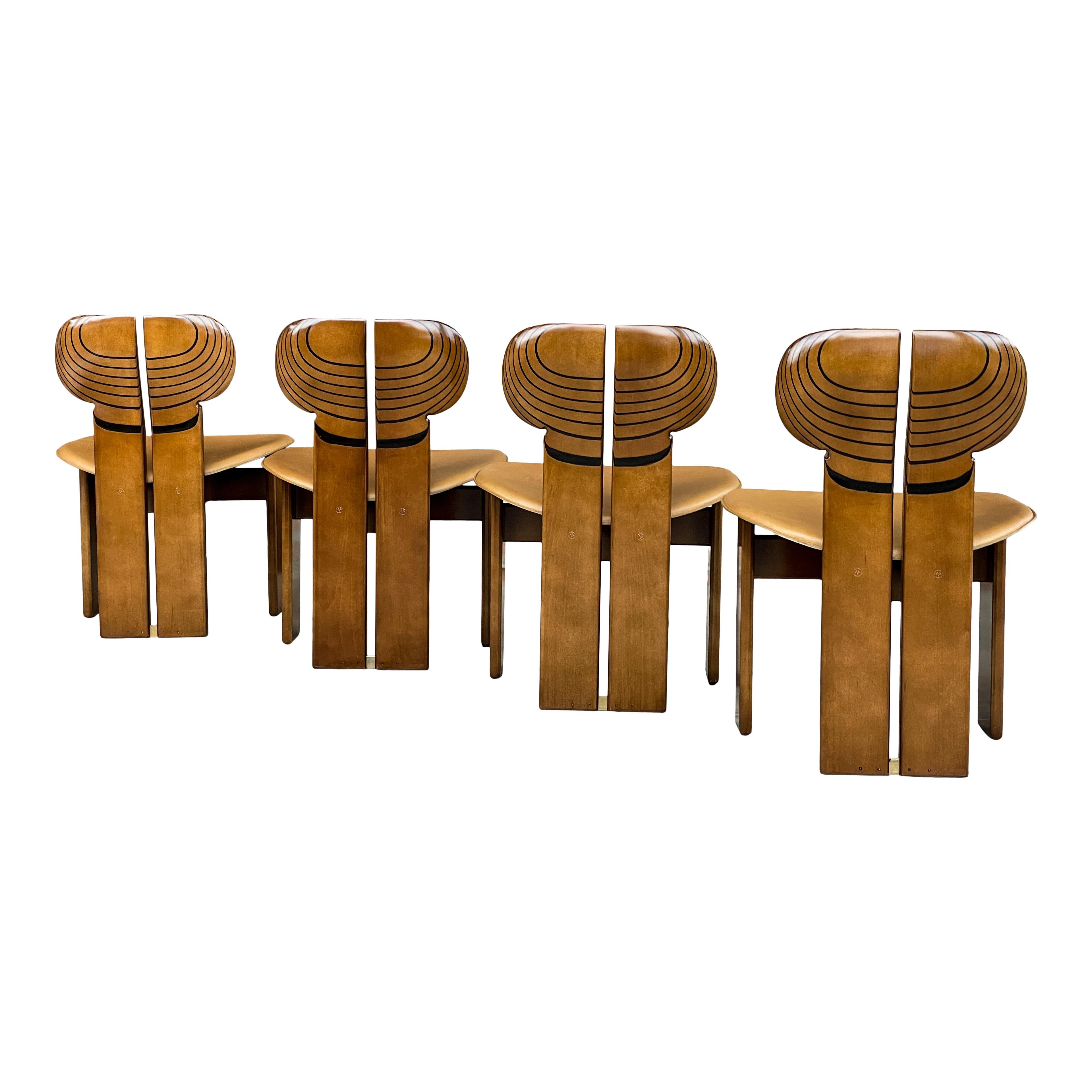 Italian Afra and Tobia Scarpa Africa Dining Chair for Maxalto, 1976, Set of 4 For Sale