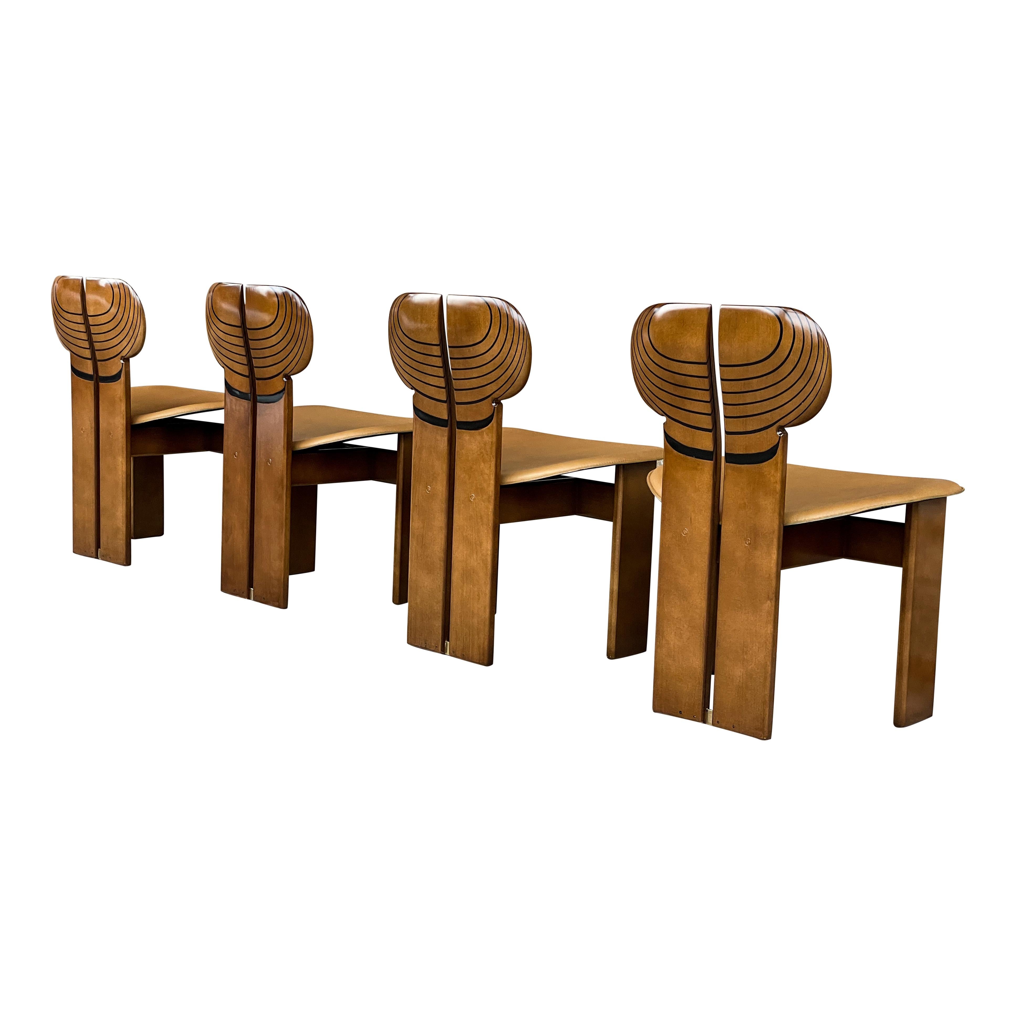 Pelle Sedia da pranzo Afra & Tobia Scarpa per Maxalto, 1976, set da 4 in vendita
