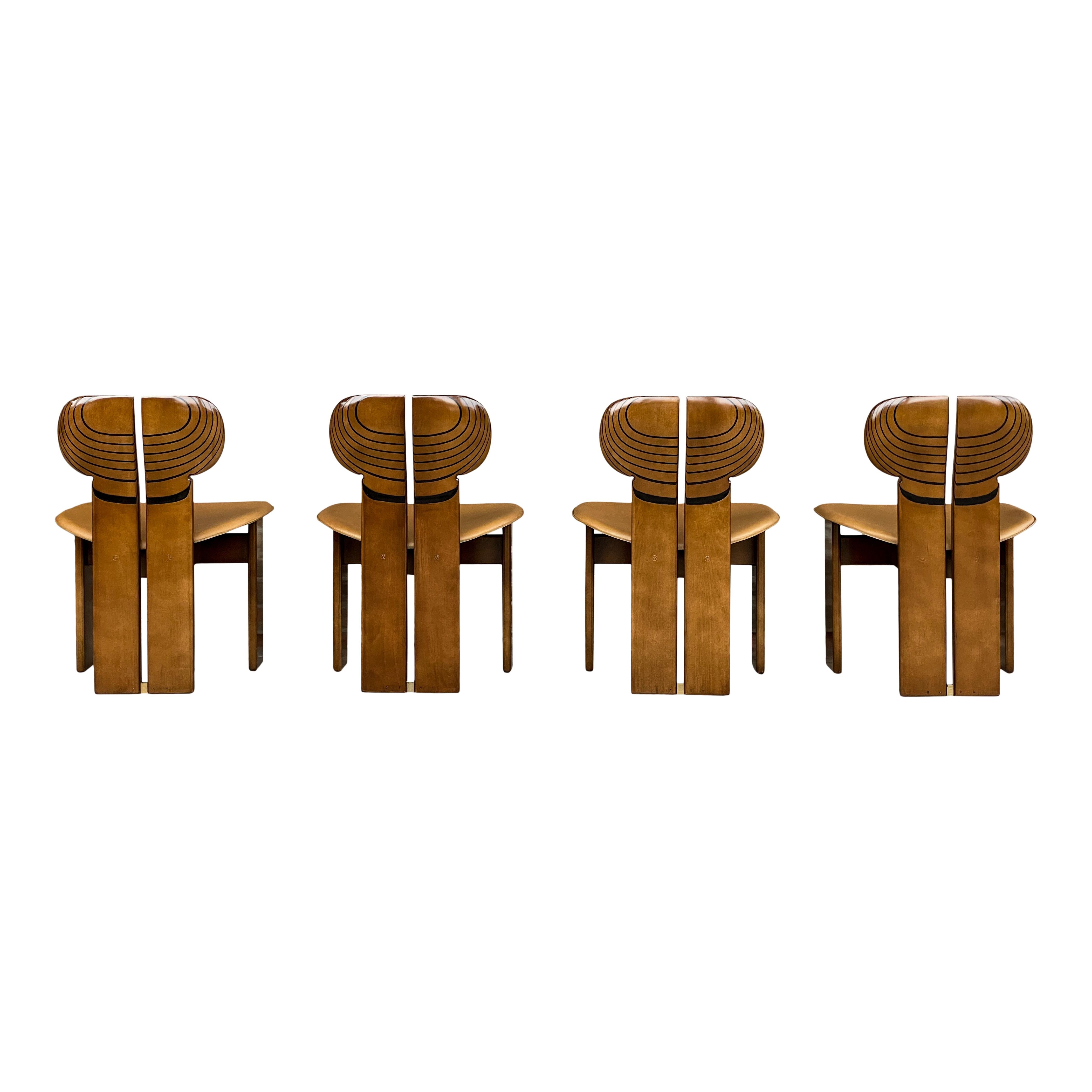 Leather Afra and Tobia Scarpa Africa Dining Chair for Maxalto, 1976, Set of 4 For Sale