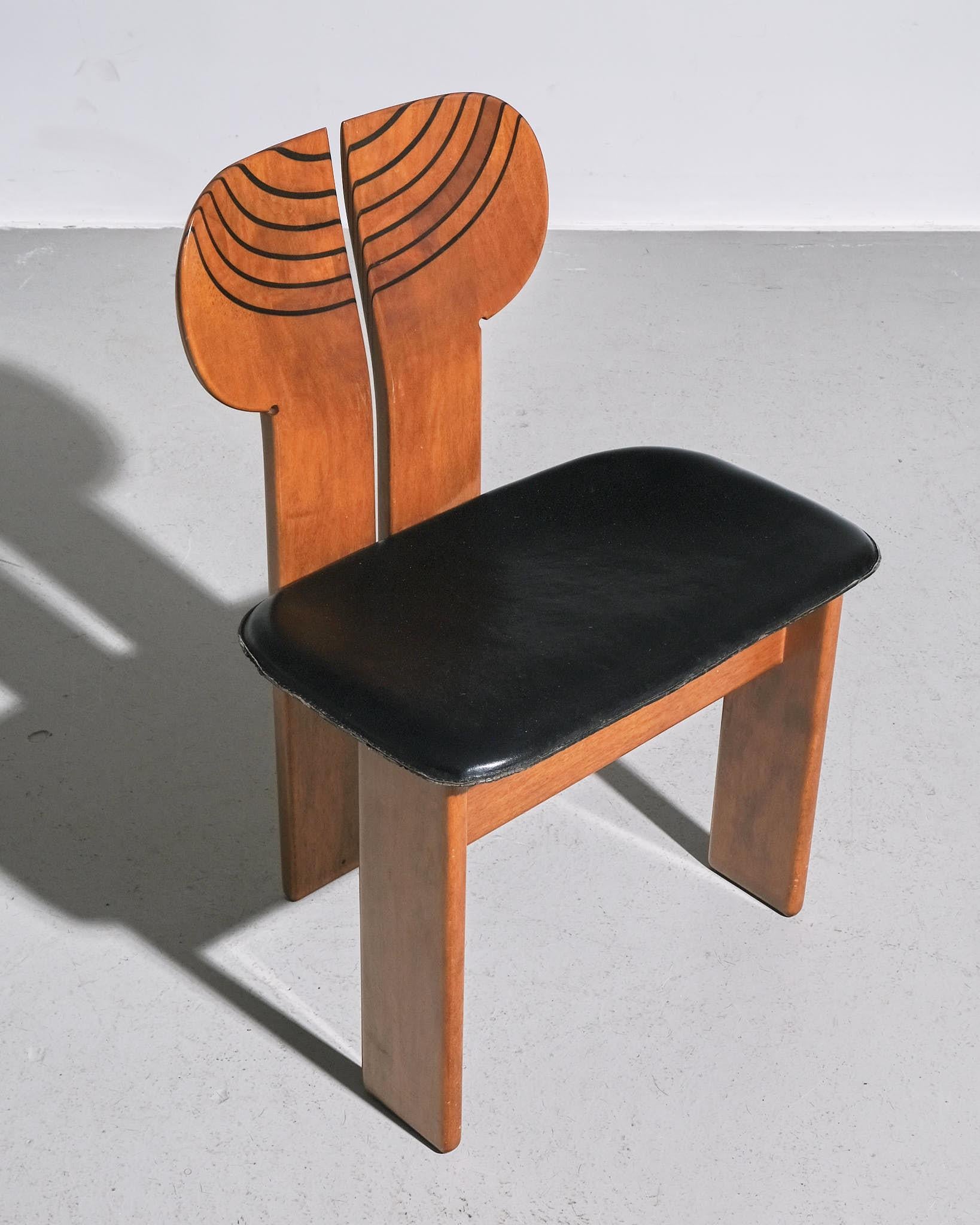 Italian Afra and Tobia Scarpa 'Africa' Dining Chairs- four available For Sale
