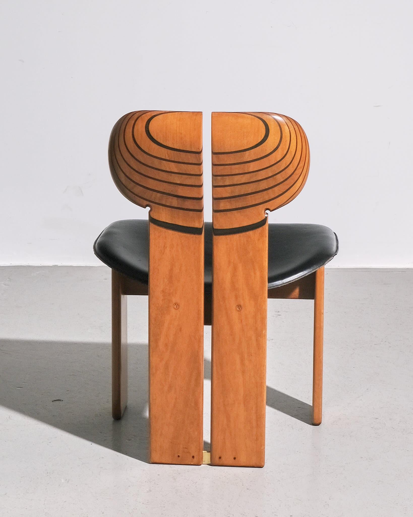 Leather Afra and Tobia Scarpa 'Africa' Dining Chairs- four available For Sale