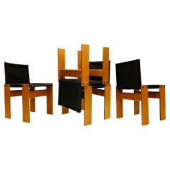 Afra and Tobia Scarpa Black Canvas Monk Dining Chair for Molteni, Set of 4