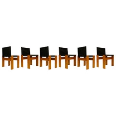 Afra and Tobia Scarpa Black Canvas Monk Dining Chair for Molteni, Set of 6
