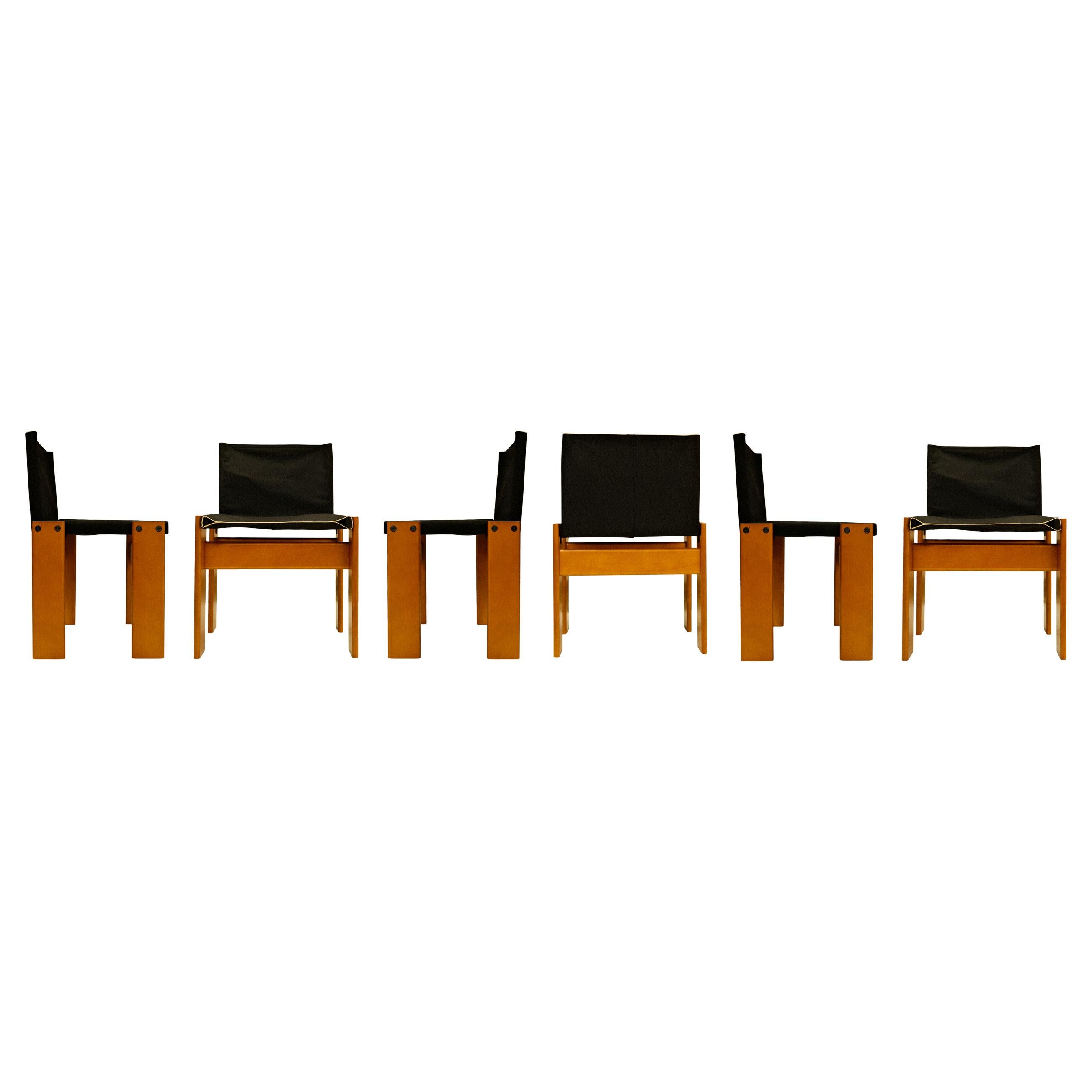 Mid-Century moderno Sedia da pranzo Tobia Scarpa in Tela Nera per Molteni, Set di 6 in vendita