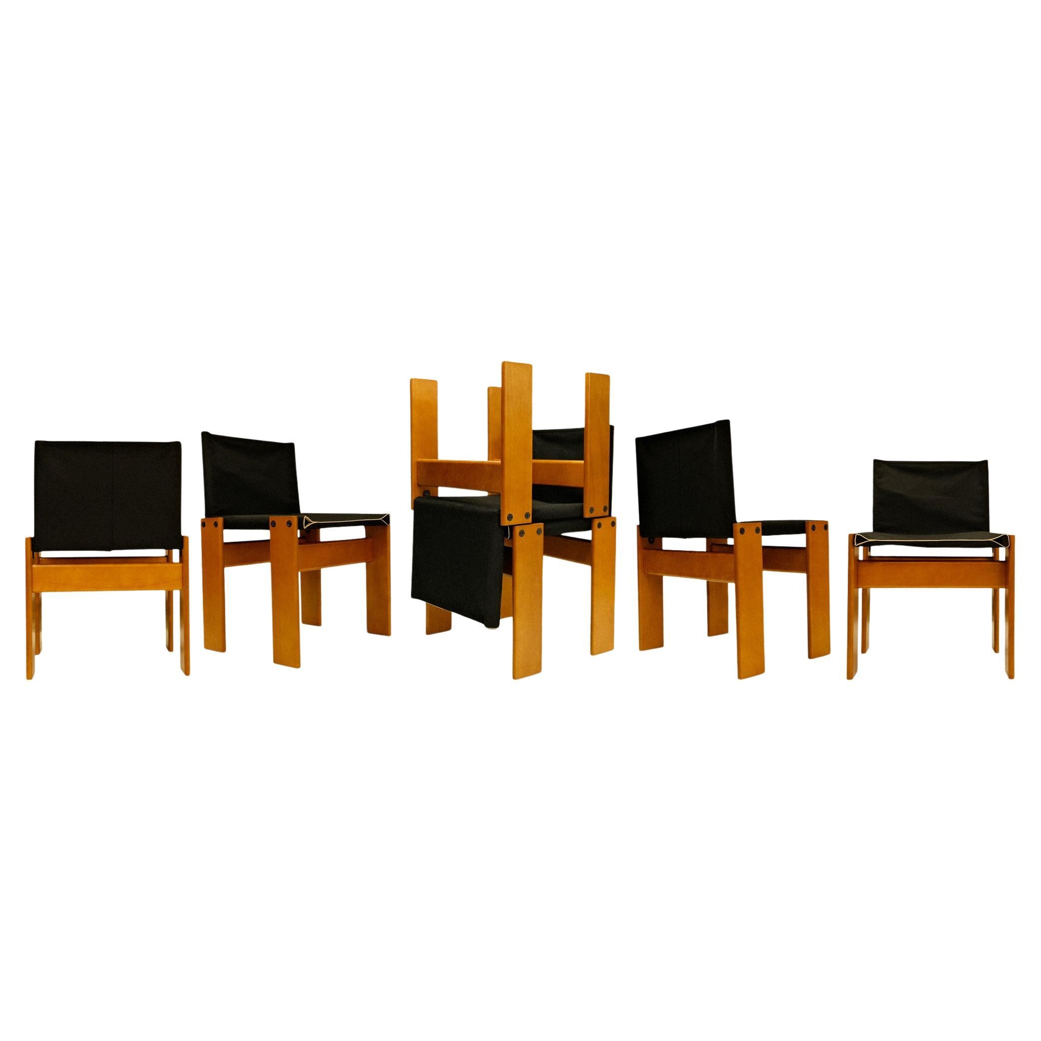 Afra & Tobia Scarpa Silla de comedor Monje de lona negra para Molteni, set de 6