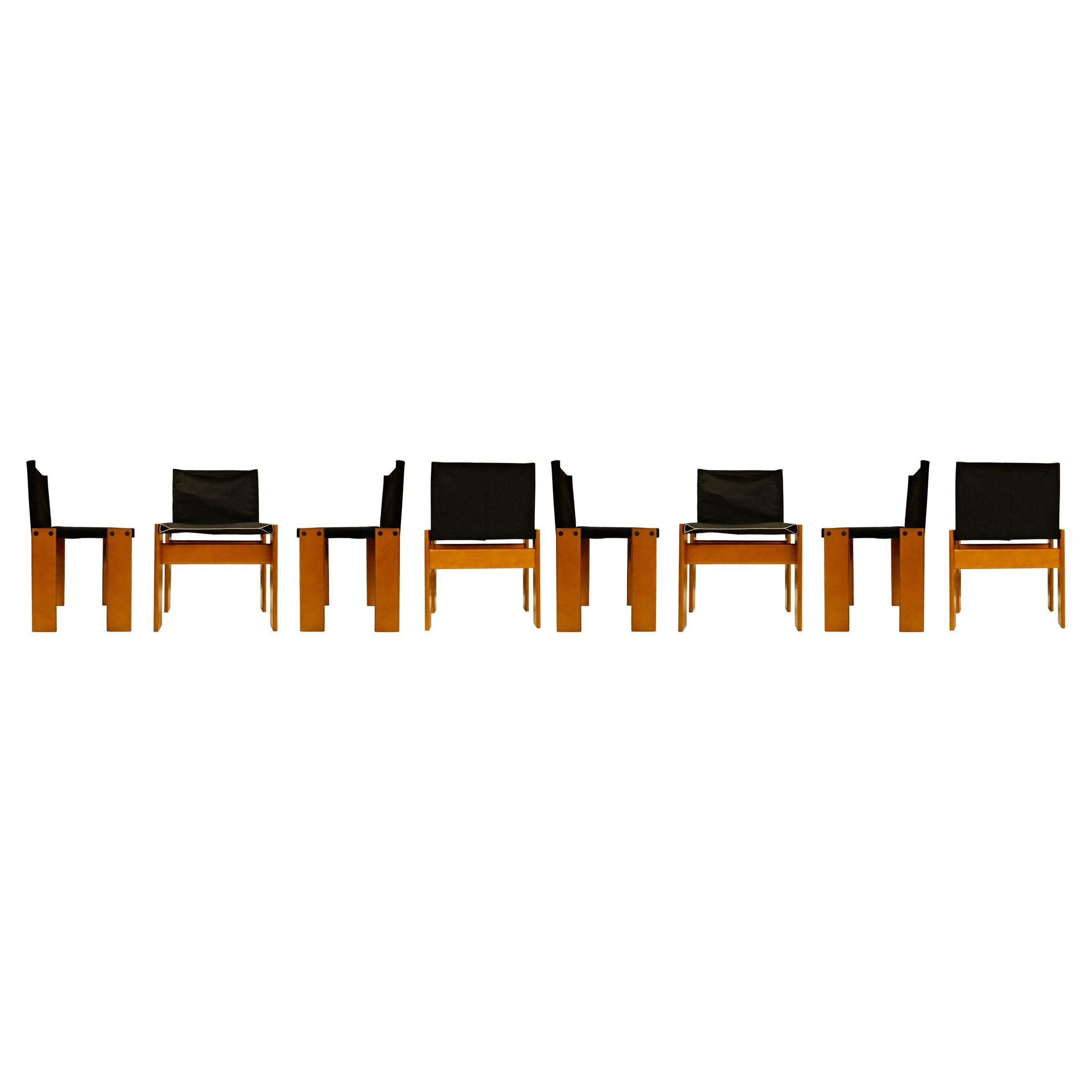 Esszimmerstuhl aus schwarzem Segeltuch von Afra und Tobia Scarpa für Molteni, 8er-Set, Monk (Moderne der Mitte des Jahrhunderts) im Angebot