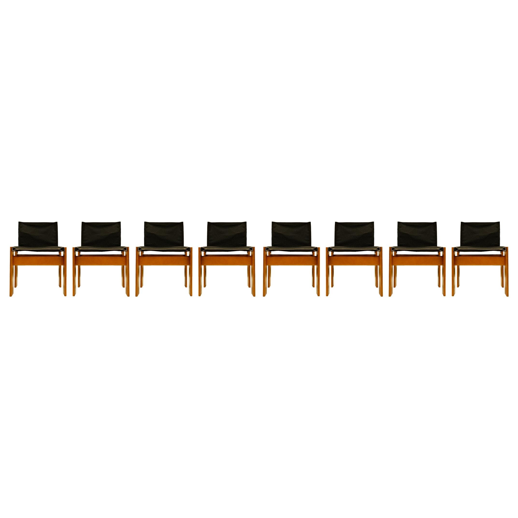 Esszimmerstuhl aus schwarzem Segeltuch von Afra und Tobia Scarpa für Molteni, 8er-Set, Monk (Italienisch) im Angebot