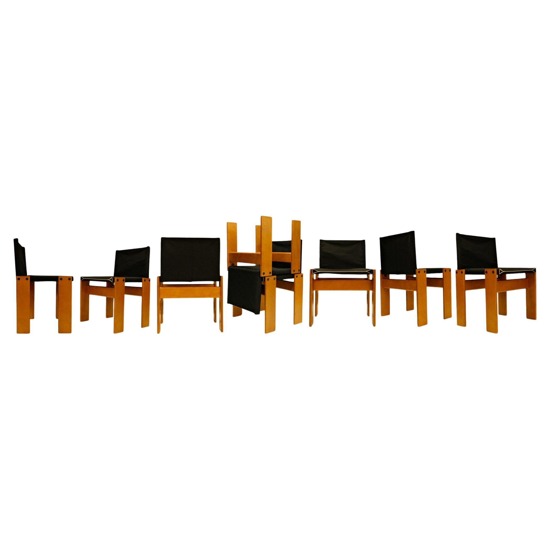 Afra and Tobia Scarpa Black Canvas Monk Dining Chair for Molteni, Set of 8
