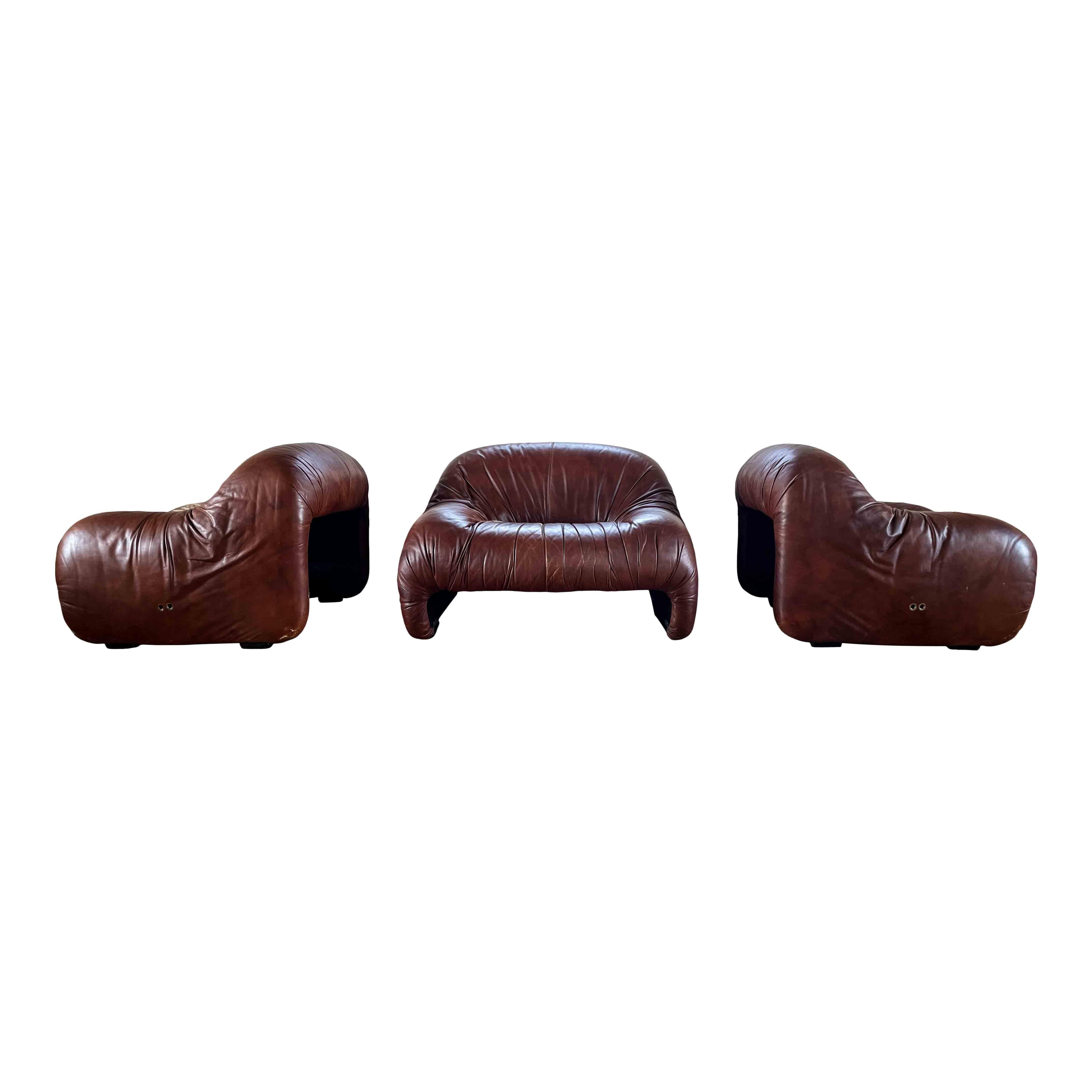 Space Age Afra and Tobia Scarpa Brown Bonanza Lounge Chair for C&B Italia, 1970, Set of 3 For Sale