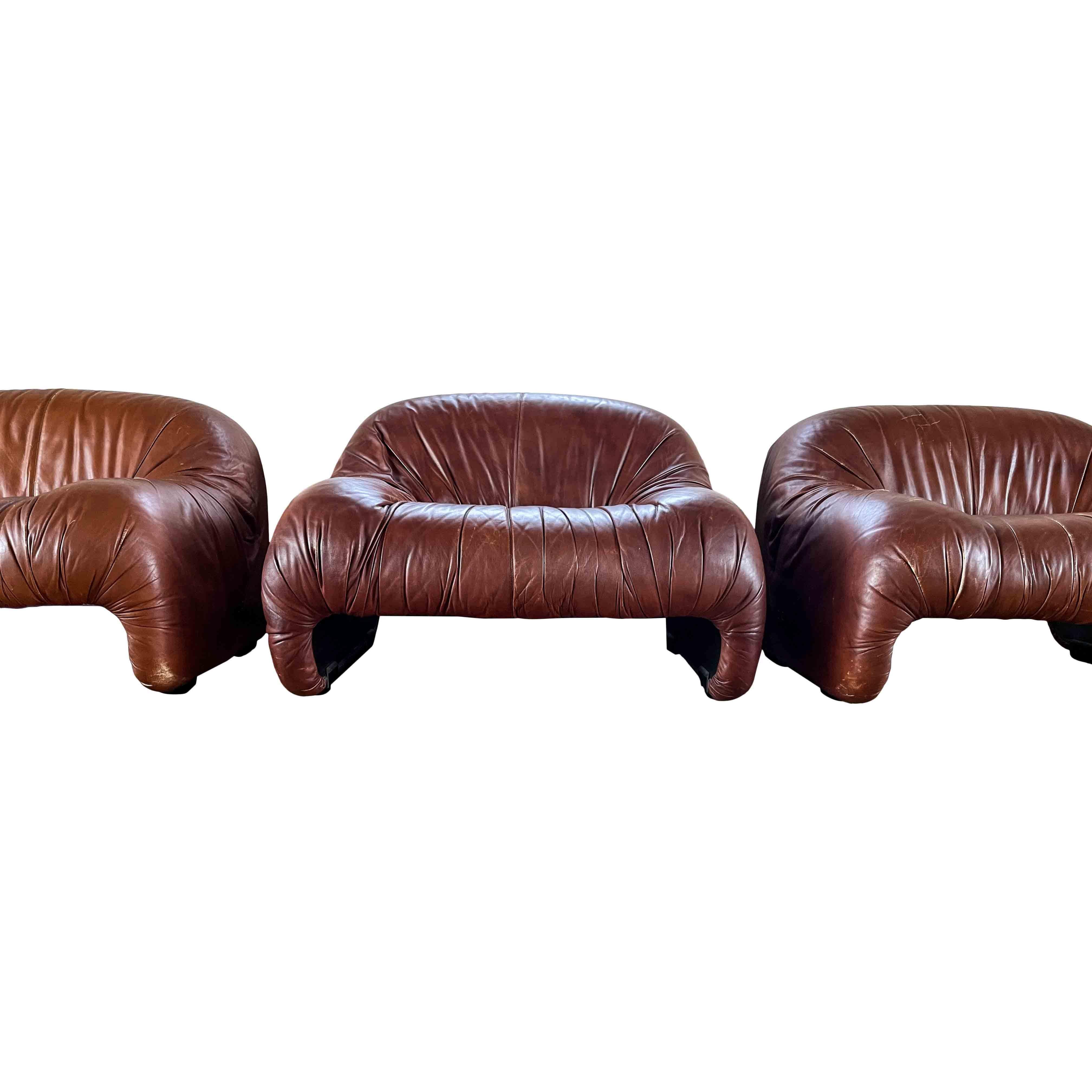 Afra and Tobia Scarpa Brown Bonanza Lounge Chair for C&B Italia, 1970, Set of 3 In Good Condition For Sale In Vicenza, IT
