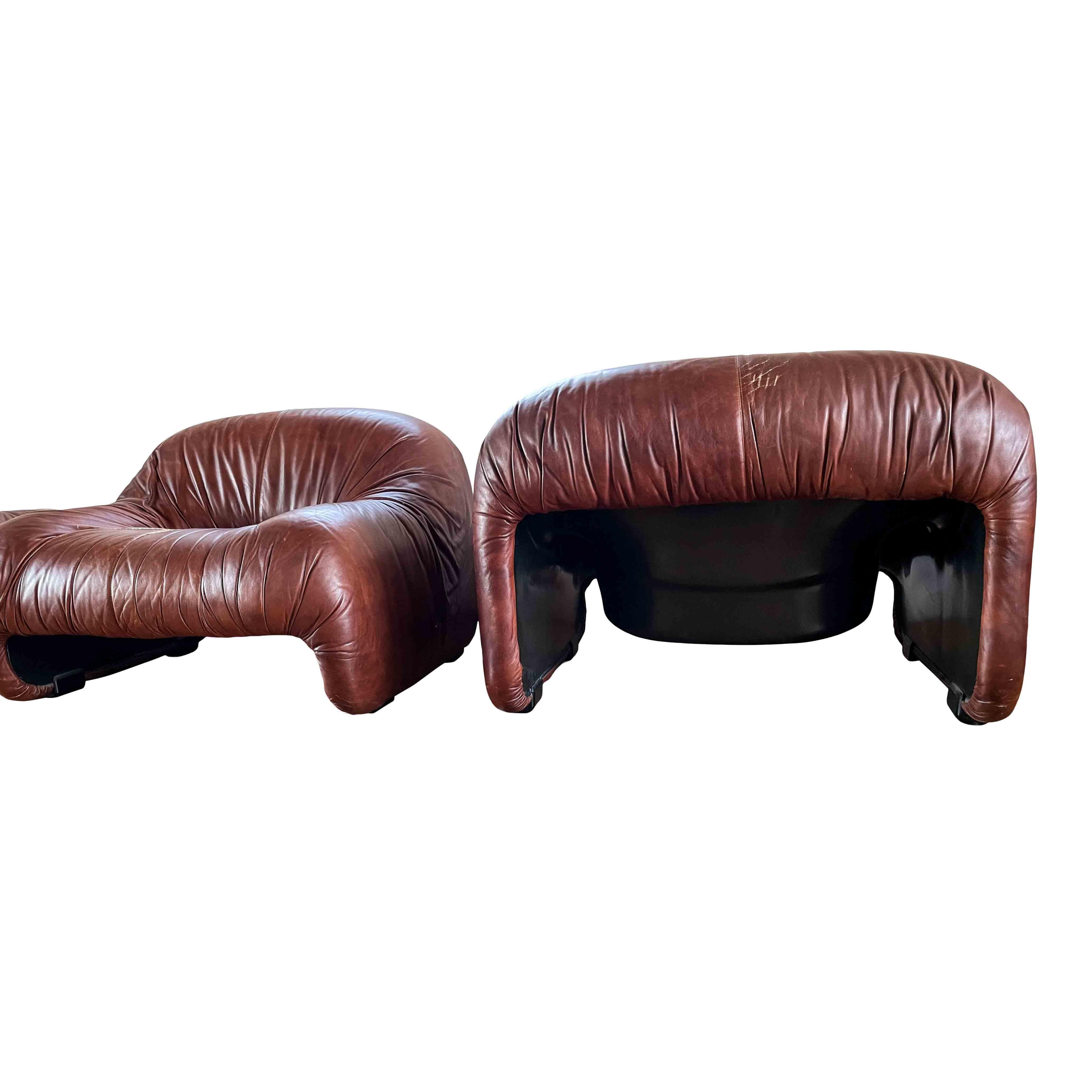 Fin du 20e siècle Afra et Tobia Scarpa fauteuil de salon Bonanza marron pour C&B Italia, 1970, ensemble de 3 pièces en vente