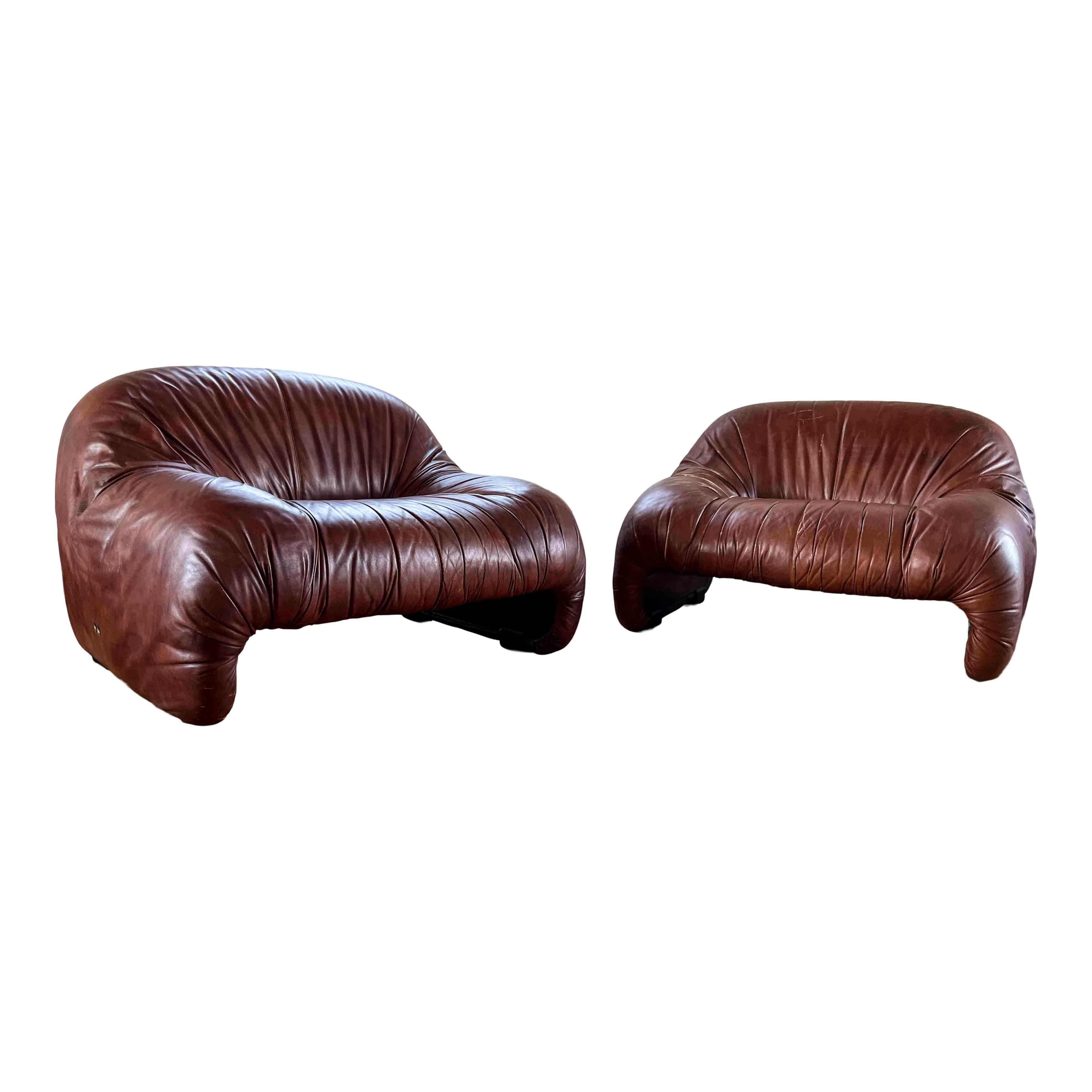 Afra and Tobia Scarpa Brown Bonanza Lounge Chair for C&B Italia, 1970, Set of 3 For Sale 1