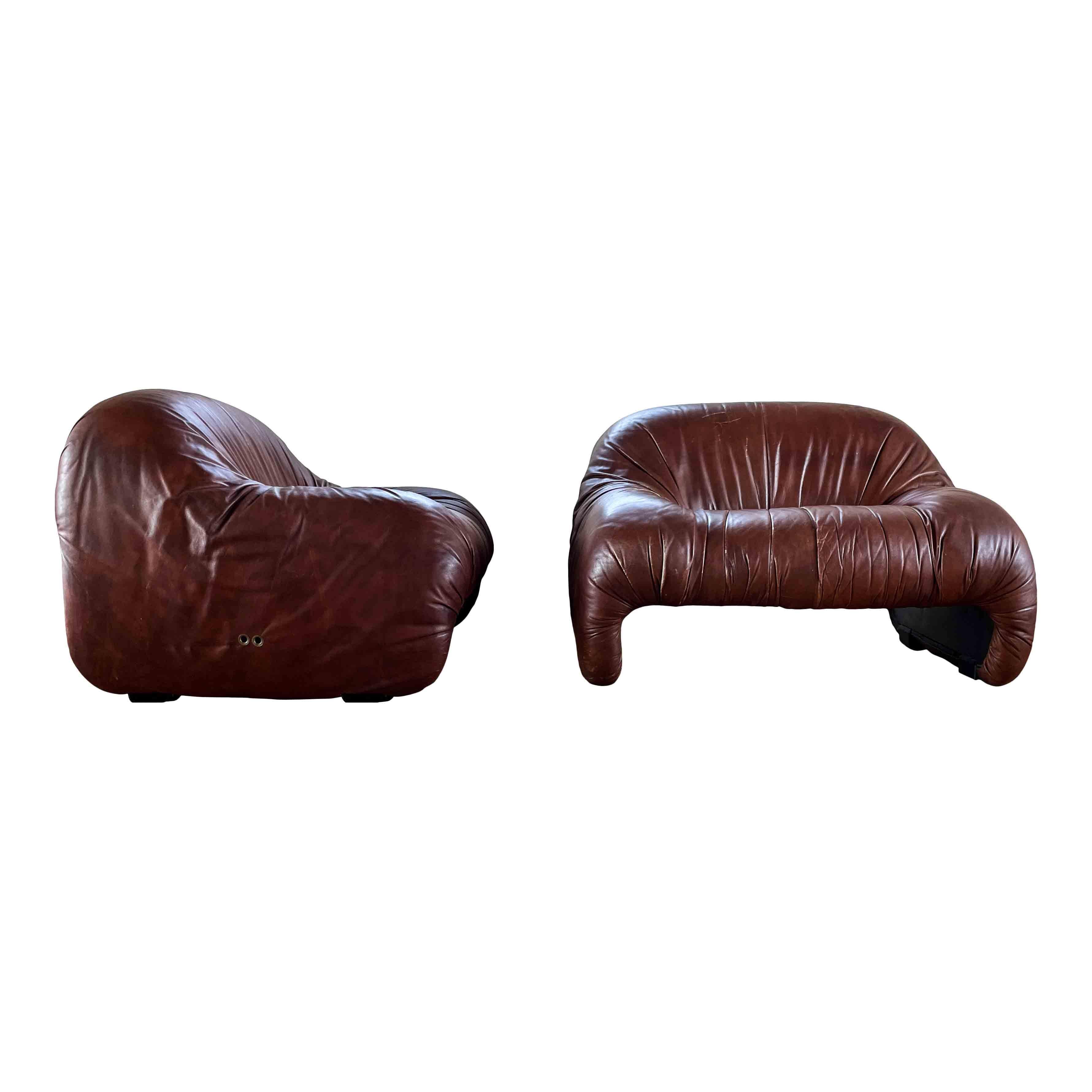 Afra and Tobia Scarpa Brown Bonanza Lounge Chair for C&B Italia, 1970, Set of 3 For Sale 2