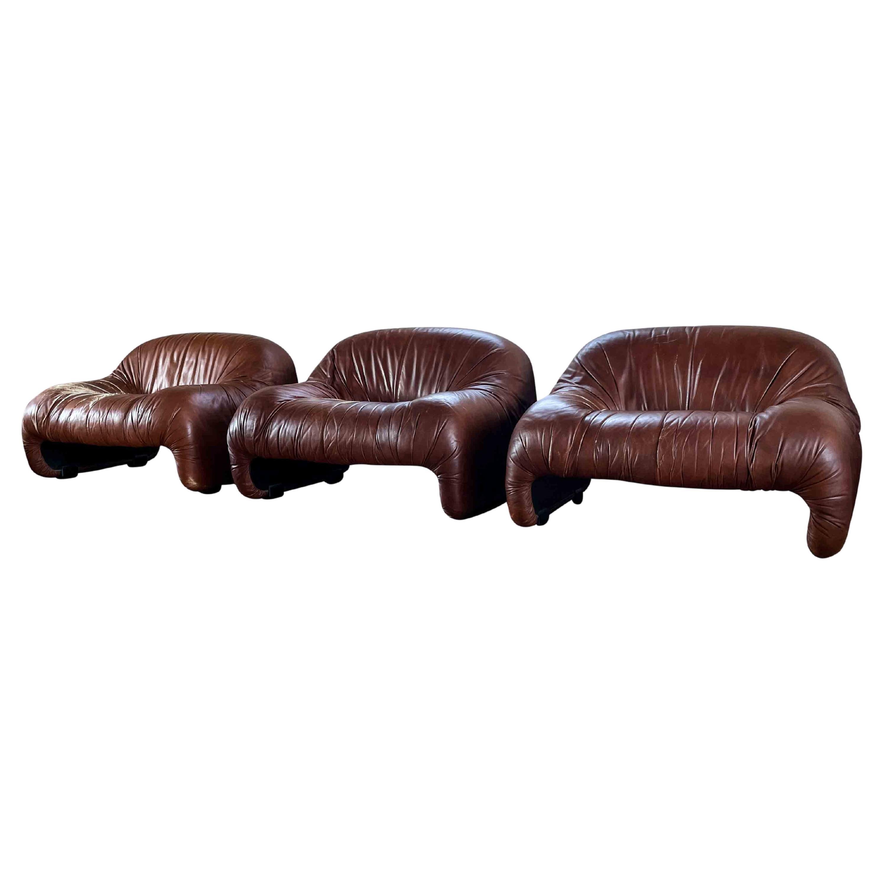 Afra and Tobia Scarpa Brown Bonanza Lounge Chair for C&B Italia, 1970, Set of 3 For Sale