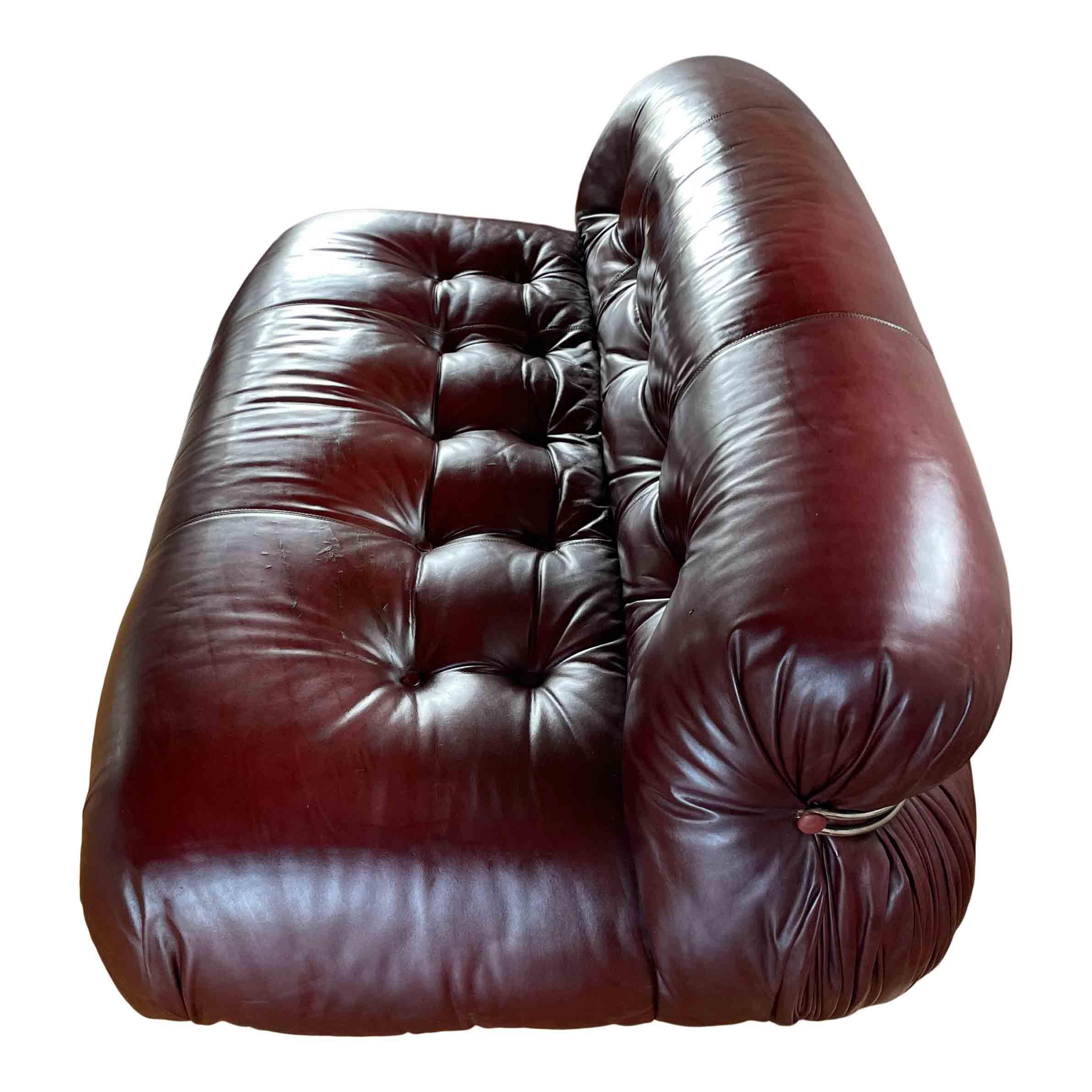 Space Age Afra and Tobia Scarpa Brown Leather Two-Seater Soriana Sofa for Cassina, 1969 For Sale