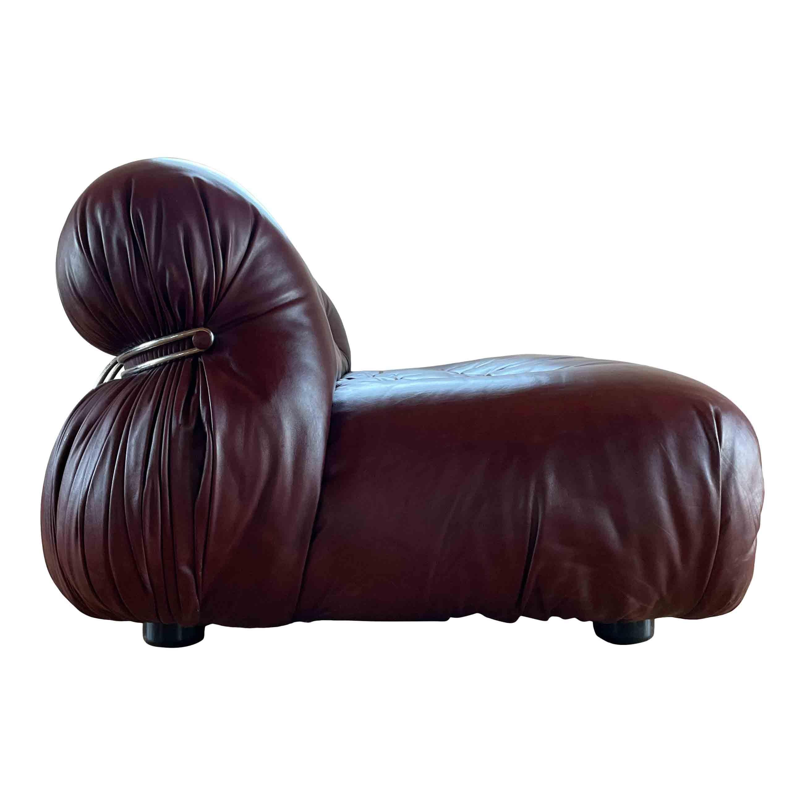 Afra and Tobia Scarpa Brown Leather Two-Seater Soriana Sofa for Cassina, 1969 In Good Condition For Sale In Vicenza, IT