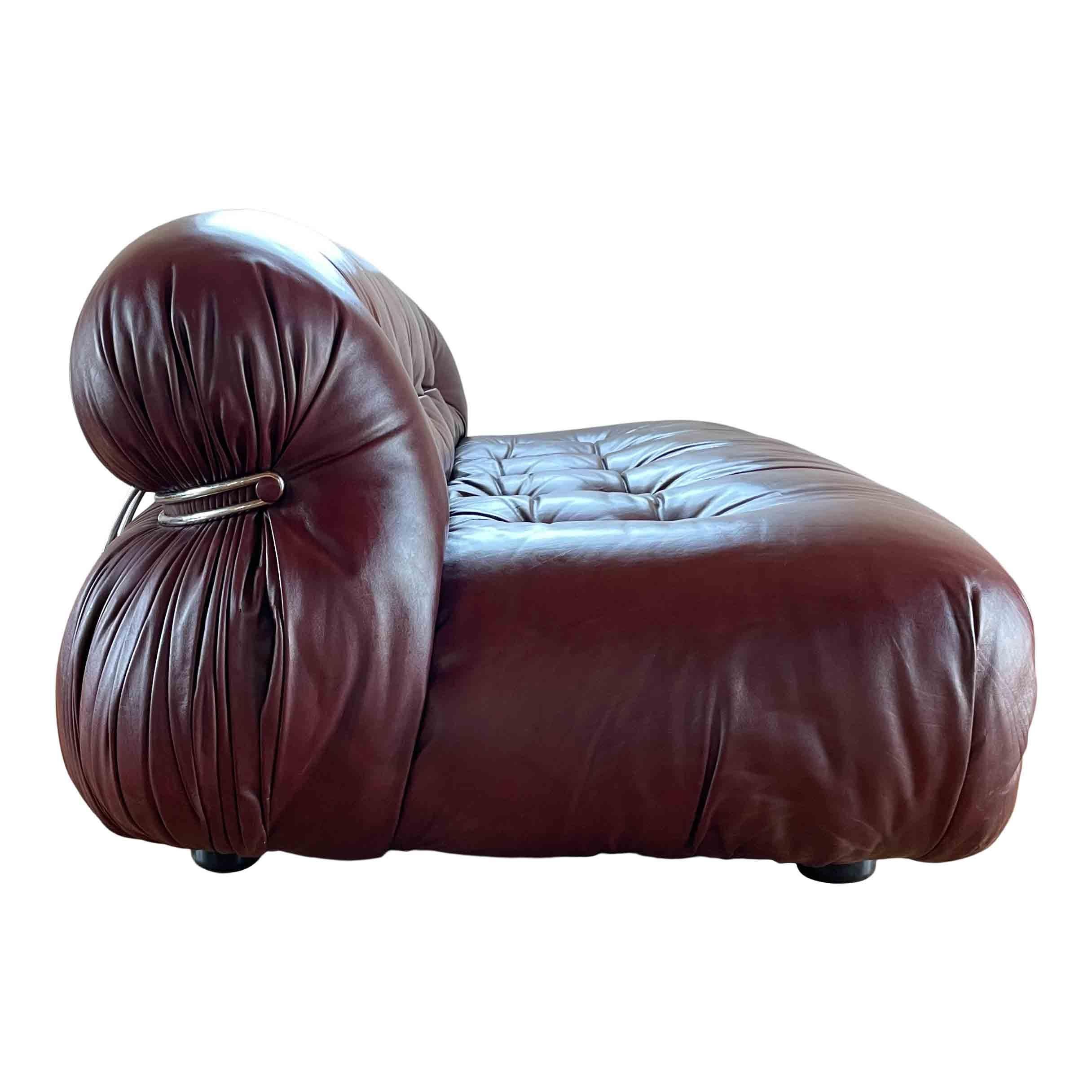 Mid-20th Century Afra and Tobia Scarpa Brown Leather Two-Seater Soriana Sofa for Cassina, 1969 For Sale