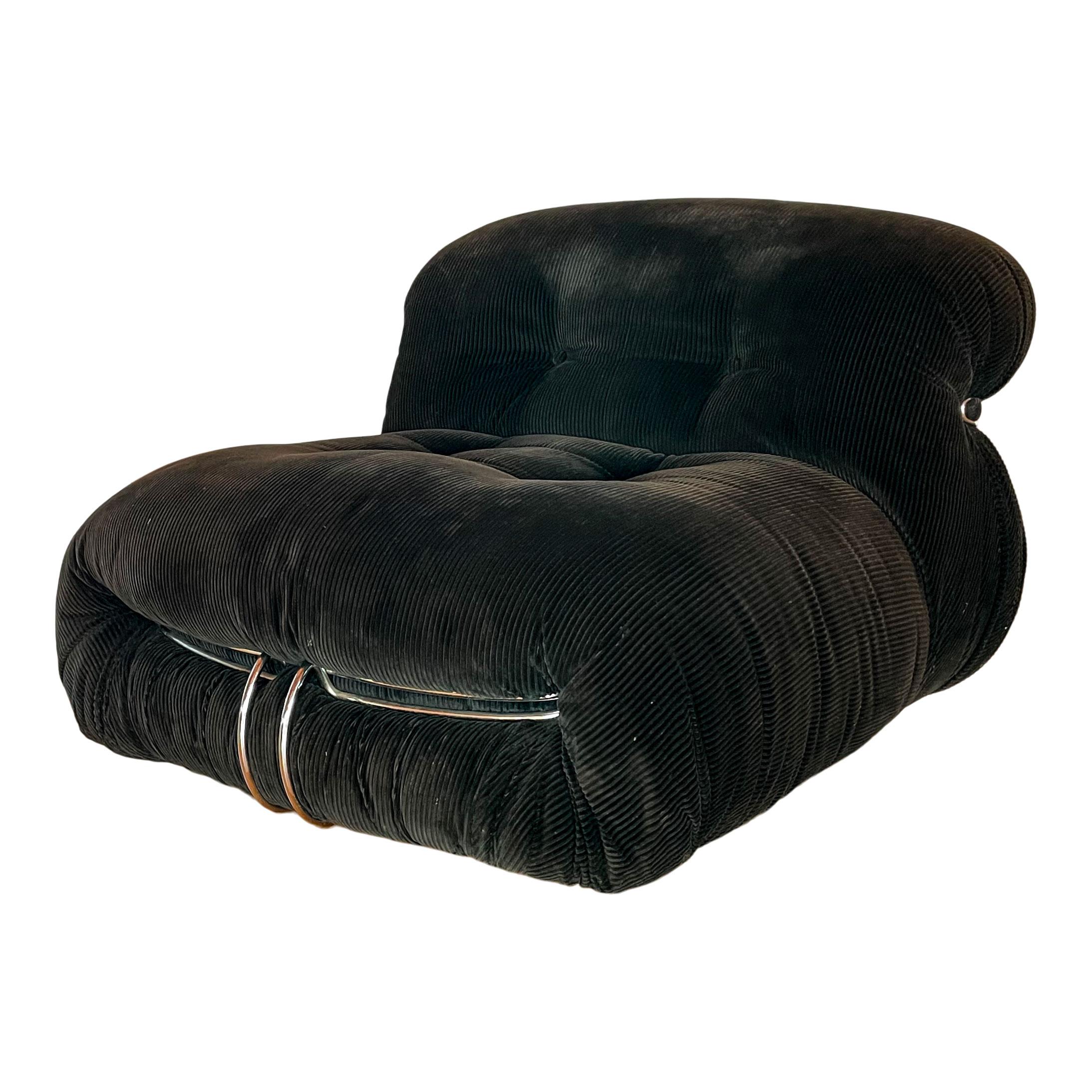 Italian Afra and Tobia Scarpa Brown Soriana Lounge Chair and Ottoman for Cassina, 1969 For Sale
