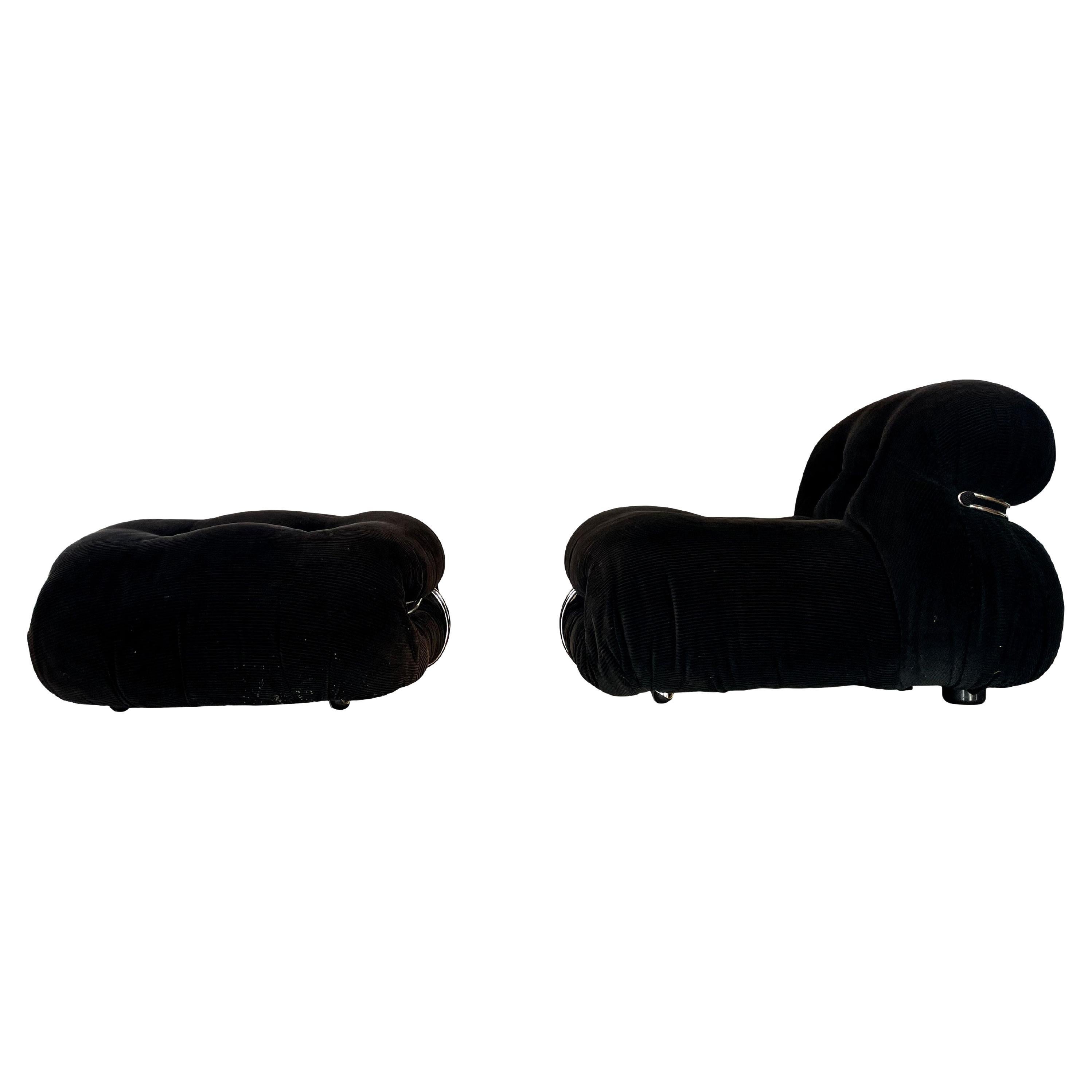 Afra and Tobia Scarpa Brown Soriana Lounge Chair and Ottoman for Cassina, 1969