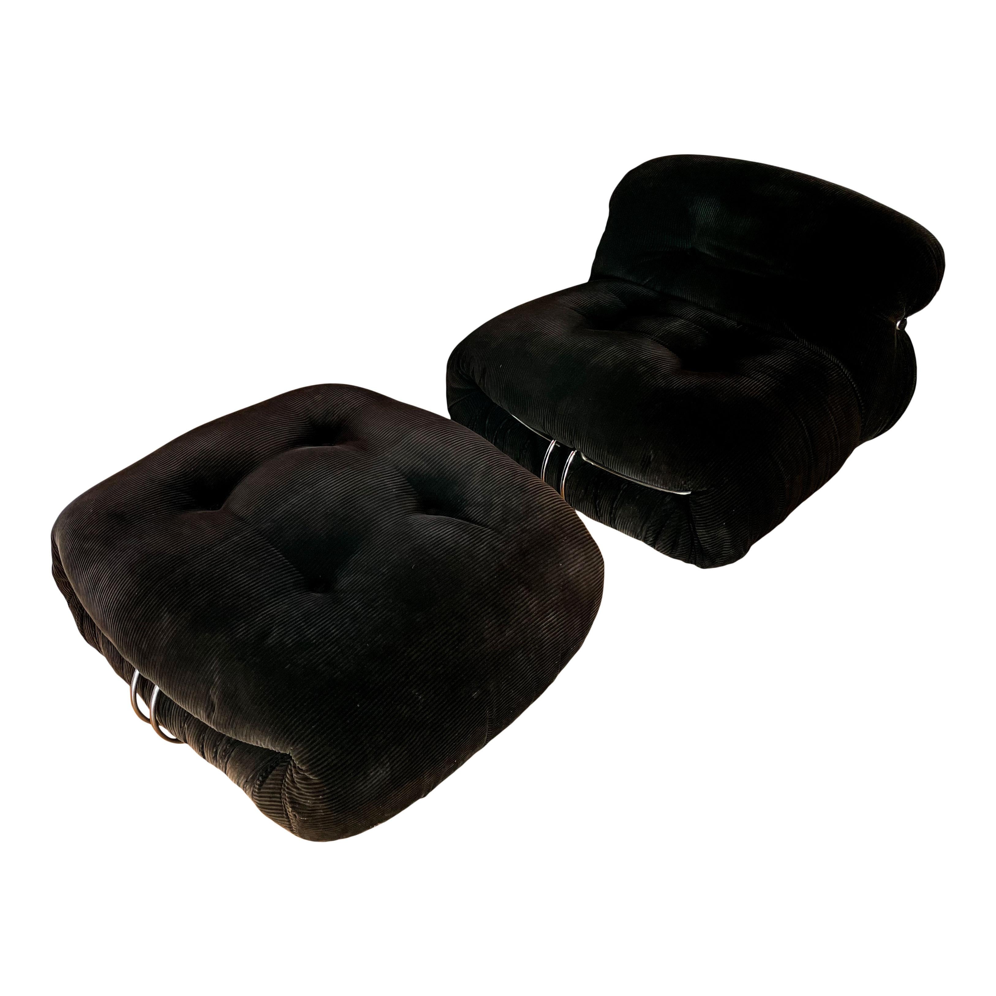 Afra and Tobia Scarpa Brown Velvet Soriana Lounge Chair for Cassina, 1969 For Sale 4