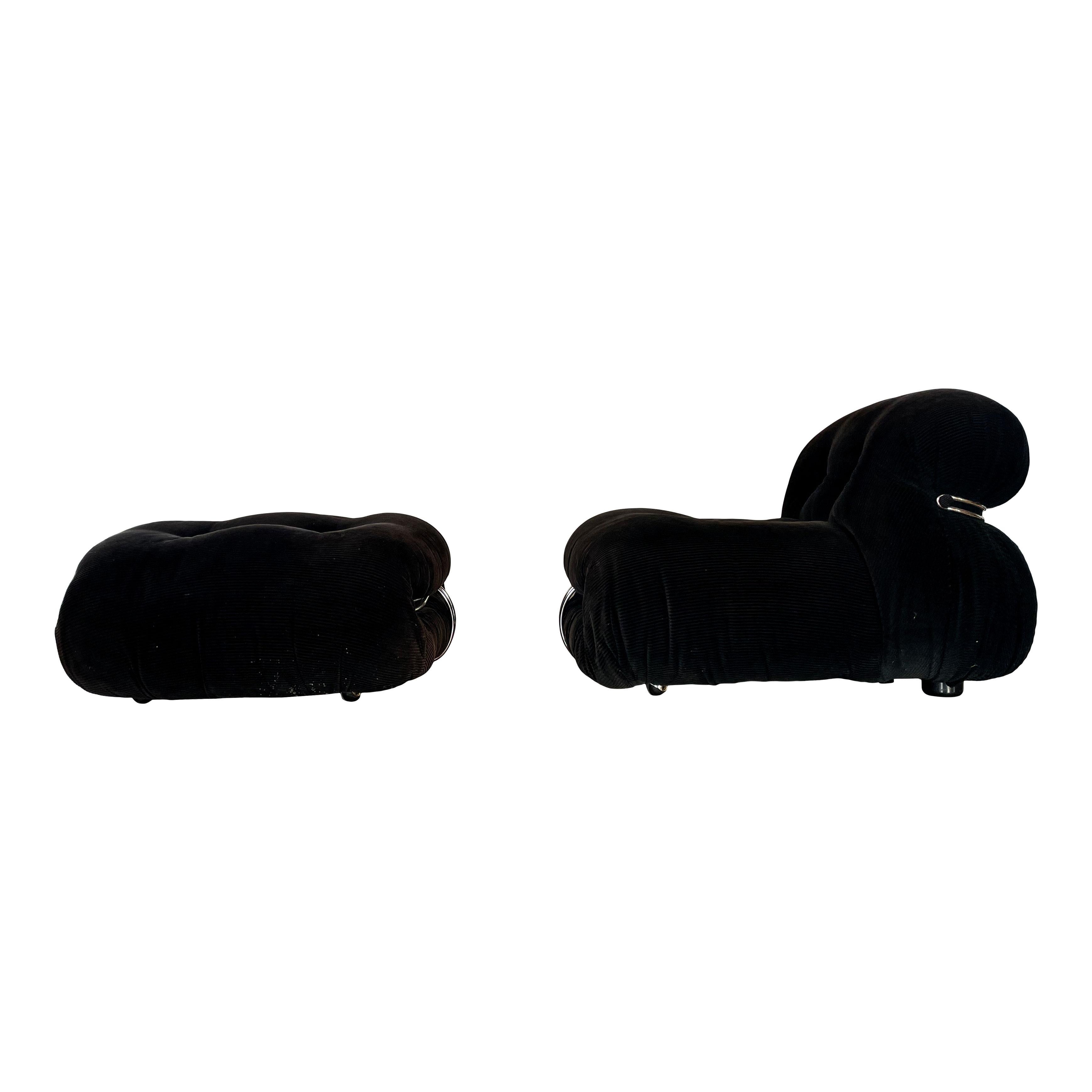 Afra and Tobia Scarpa Brown Velvet Soriana Lounge Chair for Cassina, 1969 For Sale 5