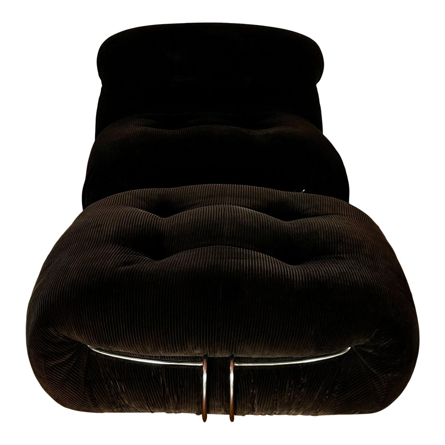 Afra and Tobia Scarpa Brown Velvet Soriana Lounge Chair for Cassina, 1969 For Sale 6