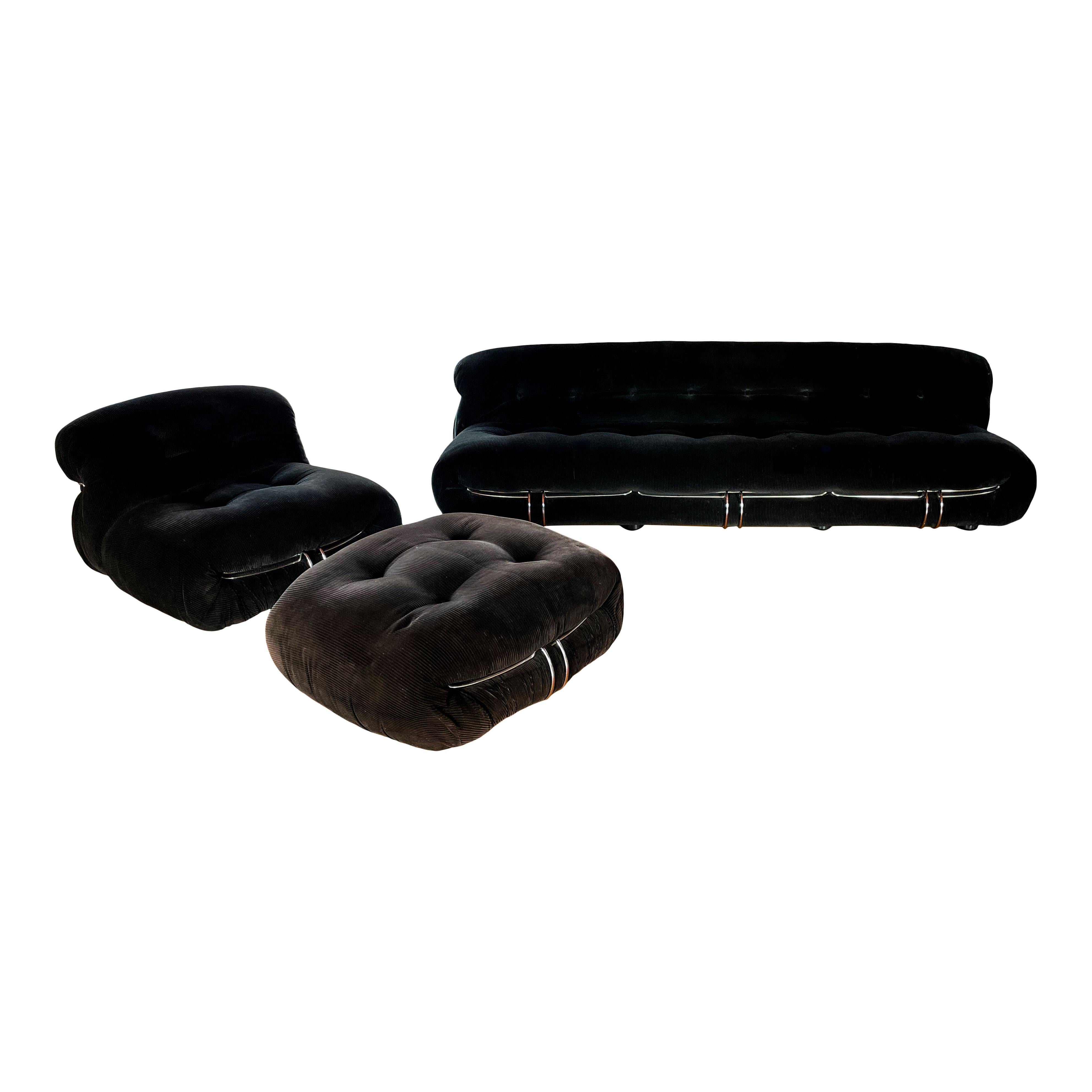 Afra and Tobia Scarpa Brown Velvet Soriana Lounge Chair for Cassina, 1969 For Sale 7