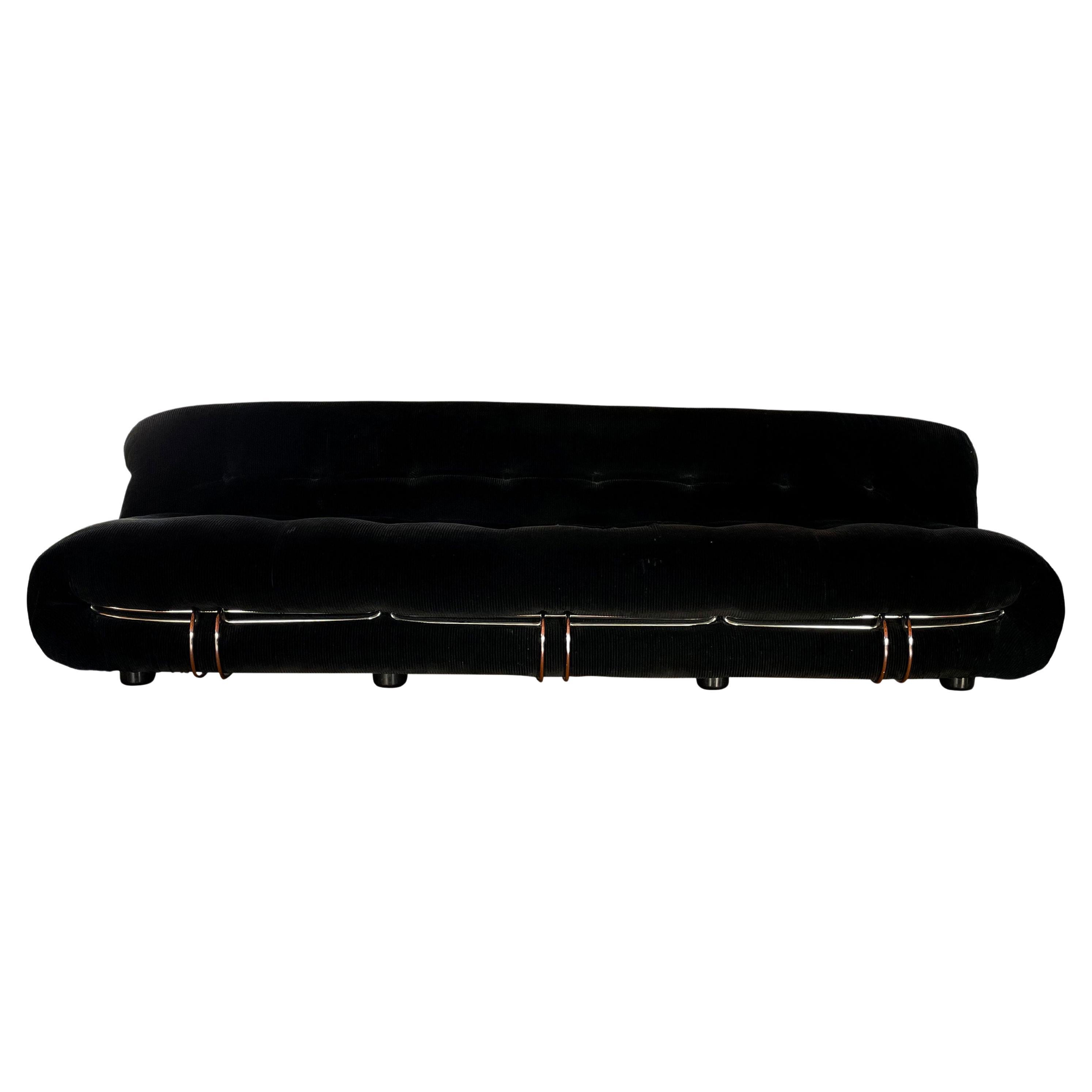 Afra and Tobia Scarpa Brown Velvet Soriana Three Seater Sofa for Cassina, 1969