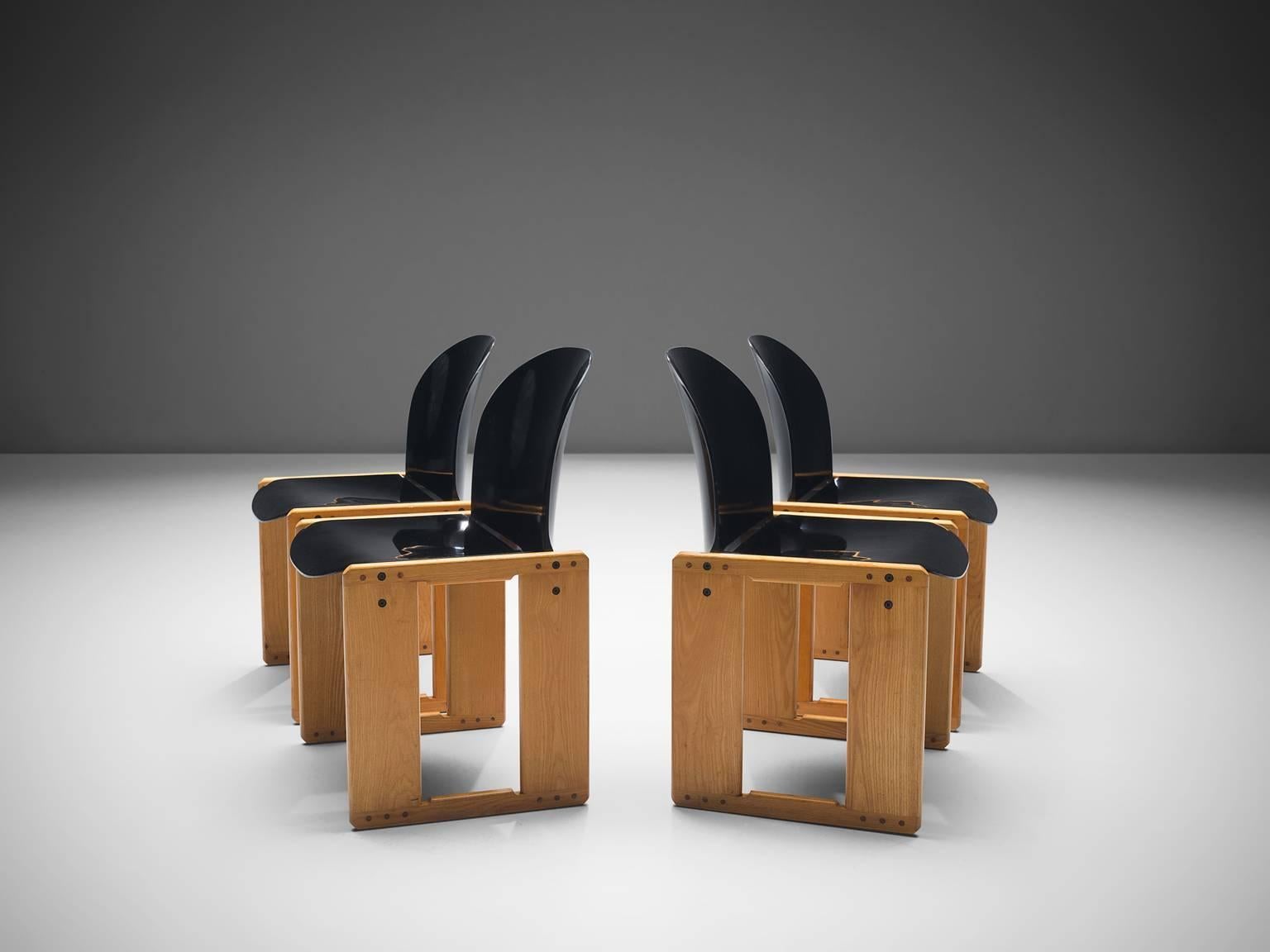 Mid-Century Modern Afra and Tobia Scarpa Chairs in Black and Walnut for Cassina